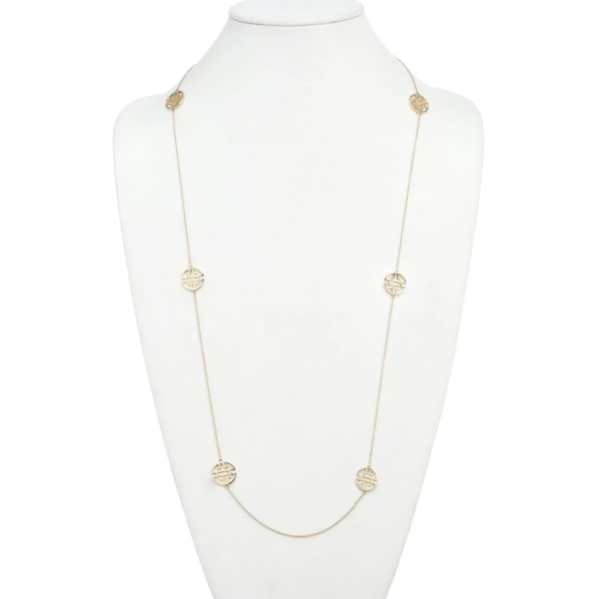 Long Six-Station Gold Shou Necklace