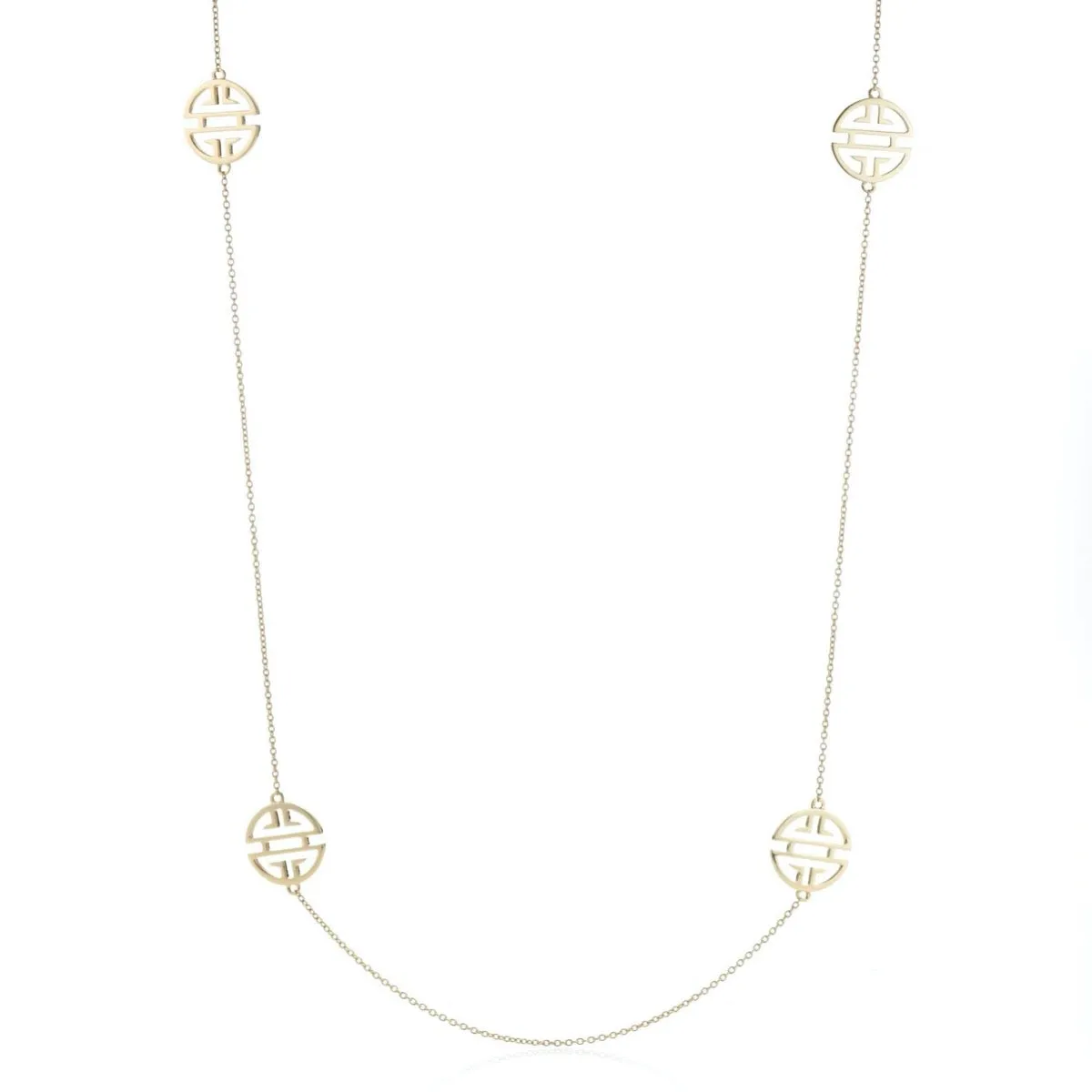 Long Six-Station Gold Shou Necklace