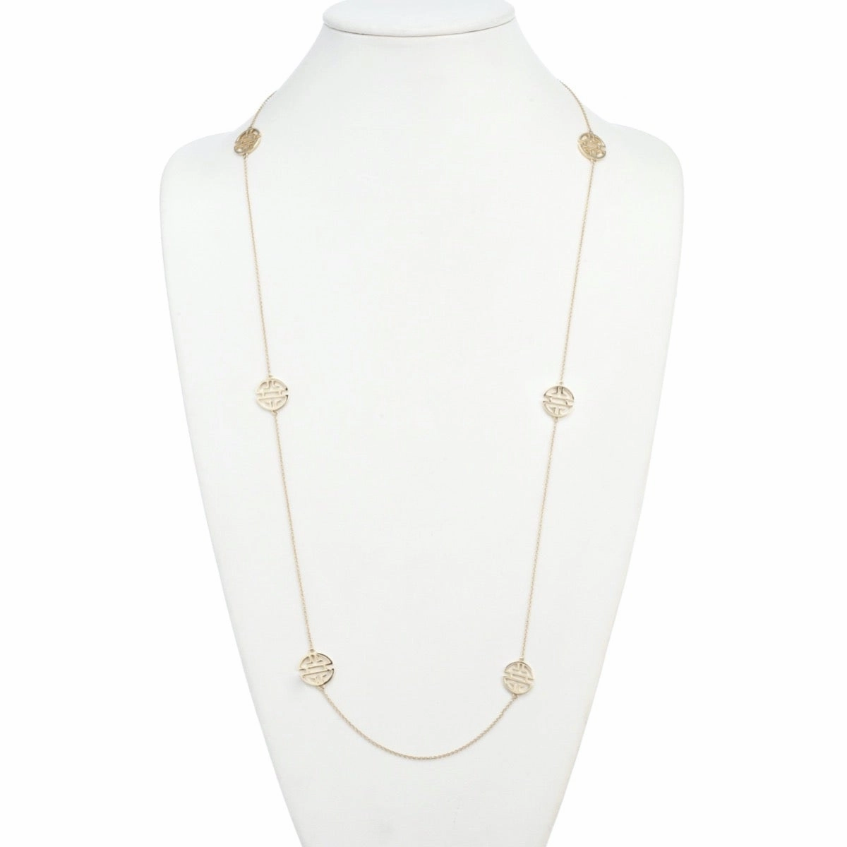 Long Six-Station Gold Shou Necklace