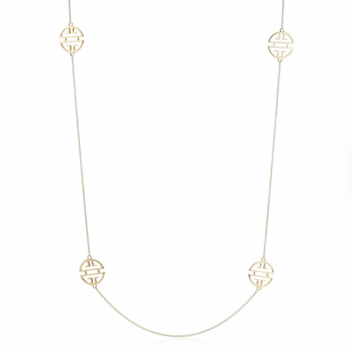 Long Six-Station Gold Shou Necklace