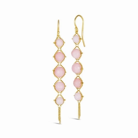 Long Textile Pink Opal Earrings