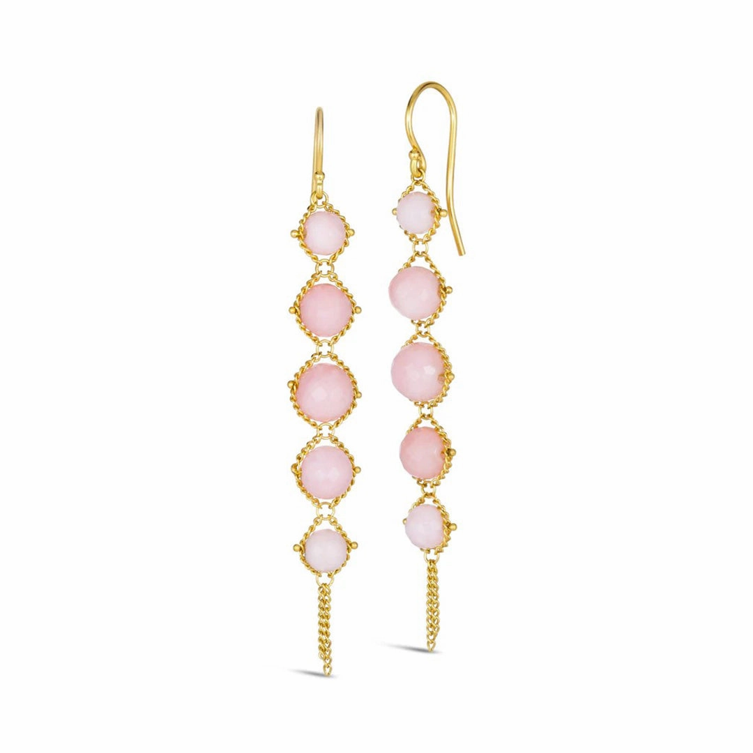 Long Textile Pink Opal Earrings