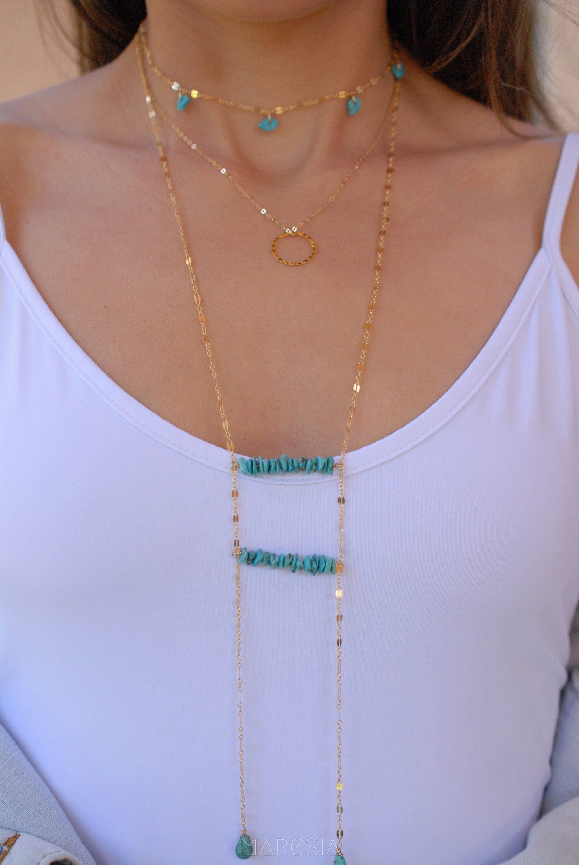 Long Turquoise Necklace ~ Sterling Silver 925 or Gold Filled