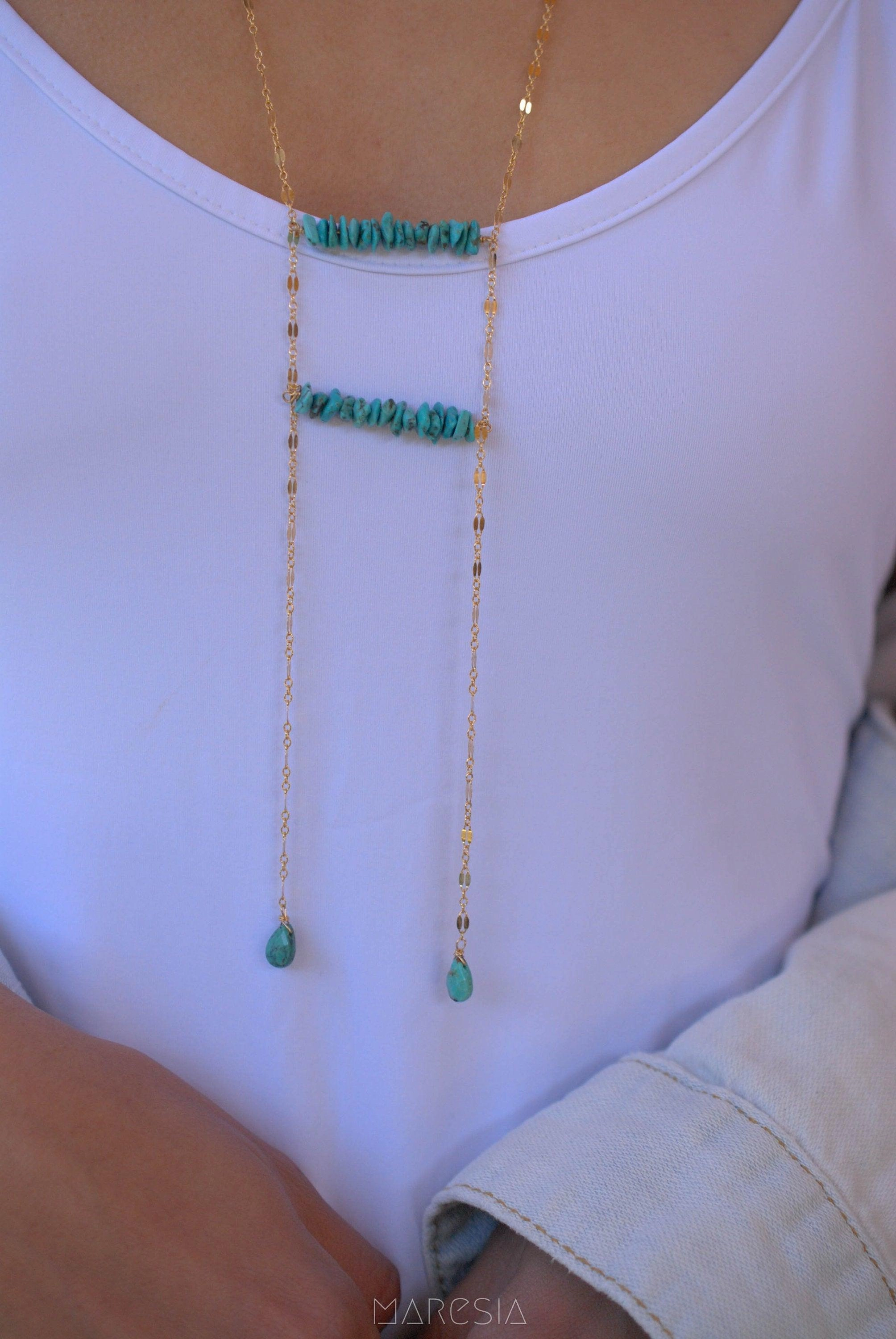 Long Turquoise Necklace ~ Sterling Silver 925 or Gold Filled
