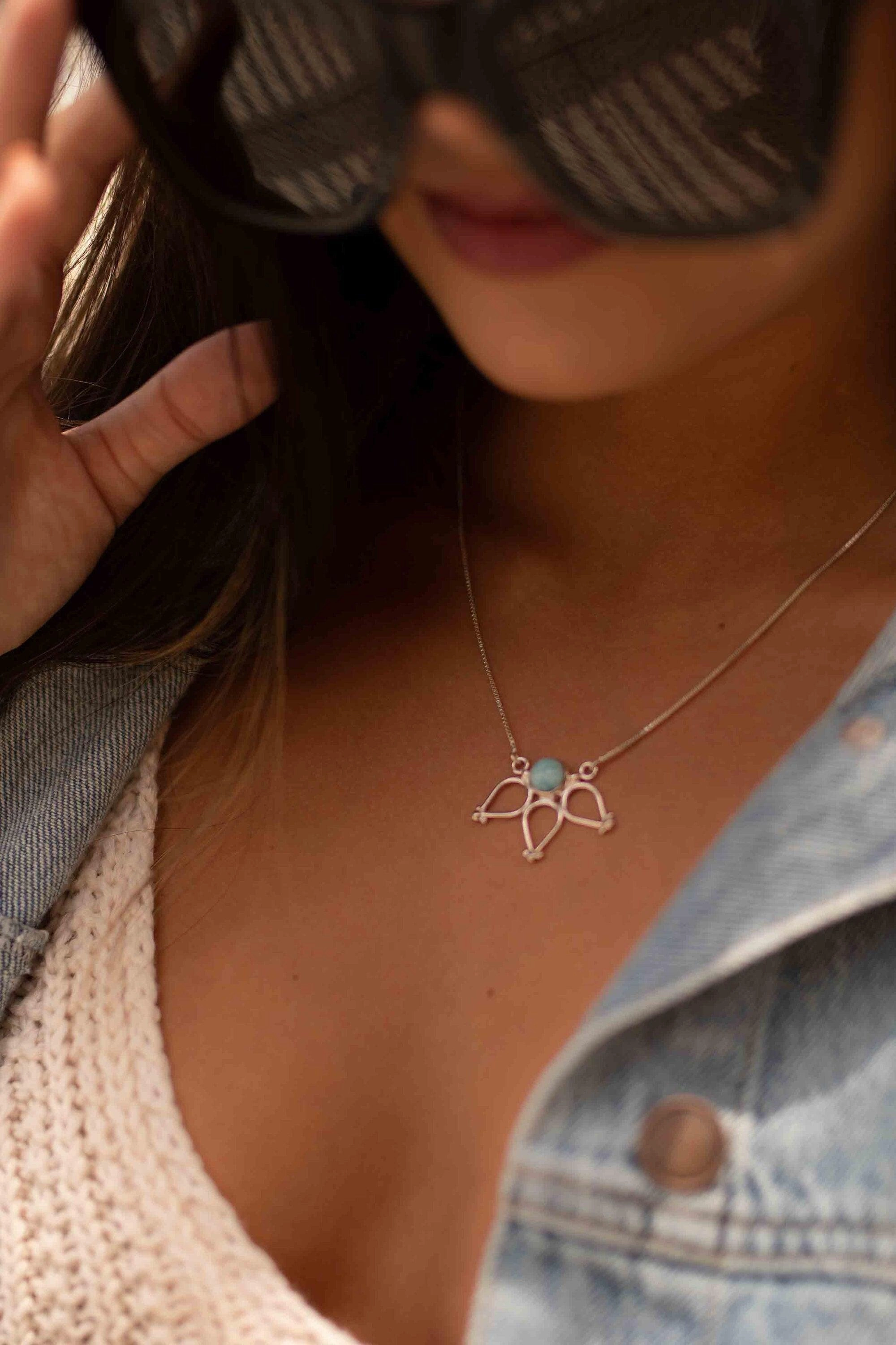 Lotus Flower Necklace ~ Larimar ~ Sterling Silver 925 ~ MN076