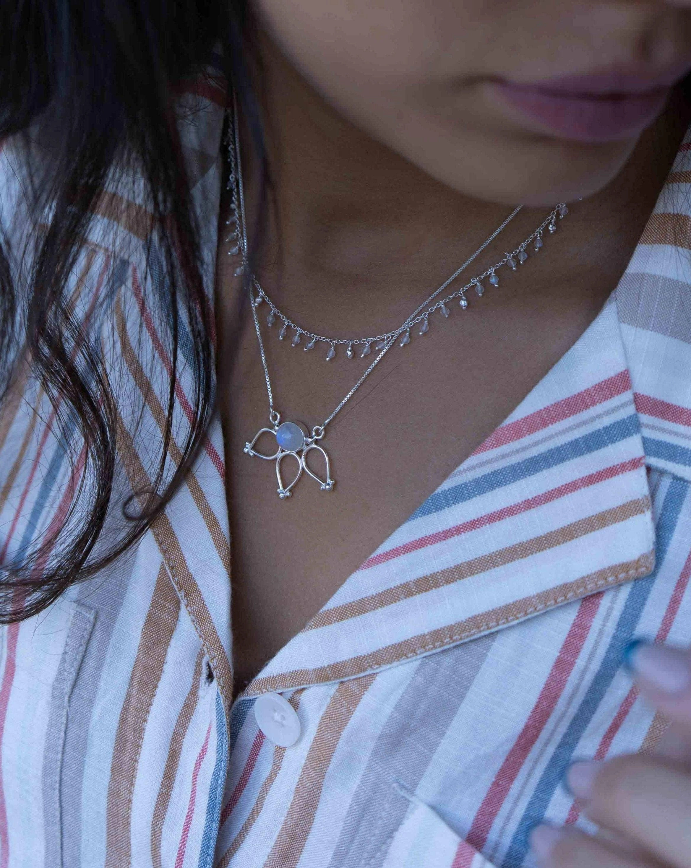 Lotus Flower Necklace (only) ~Moonstone ~ Sterling Silver 925 ~ MN077