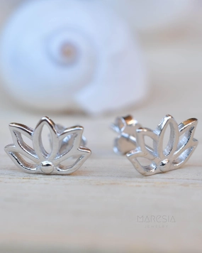 Lotus Flower Stud Earrings ~ Sterling Silver 925 ~ SME084