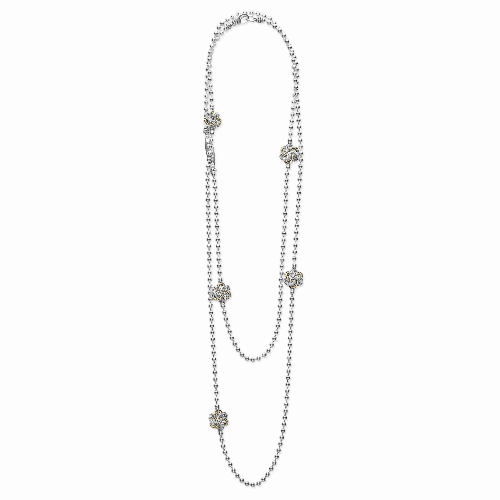 Love Knot Five Station Two-Tone Love Knot Necklace