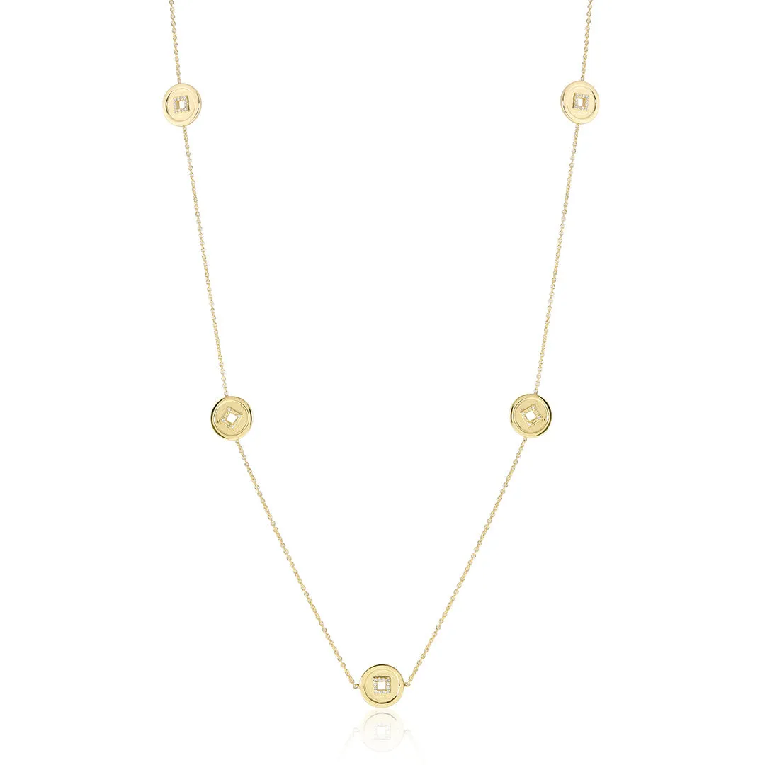 Lucky Coin & Diamond Station Necklace
