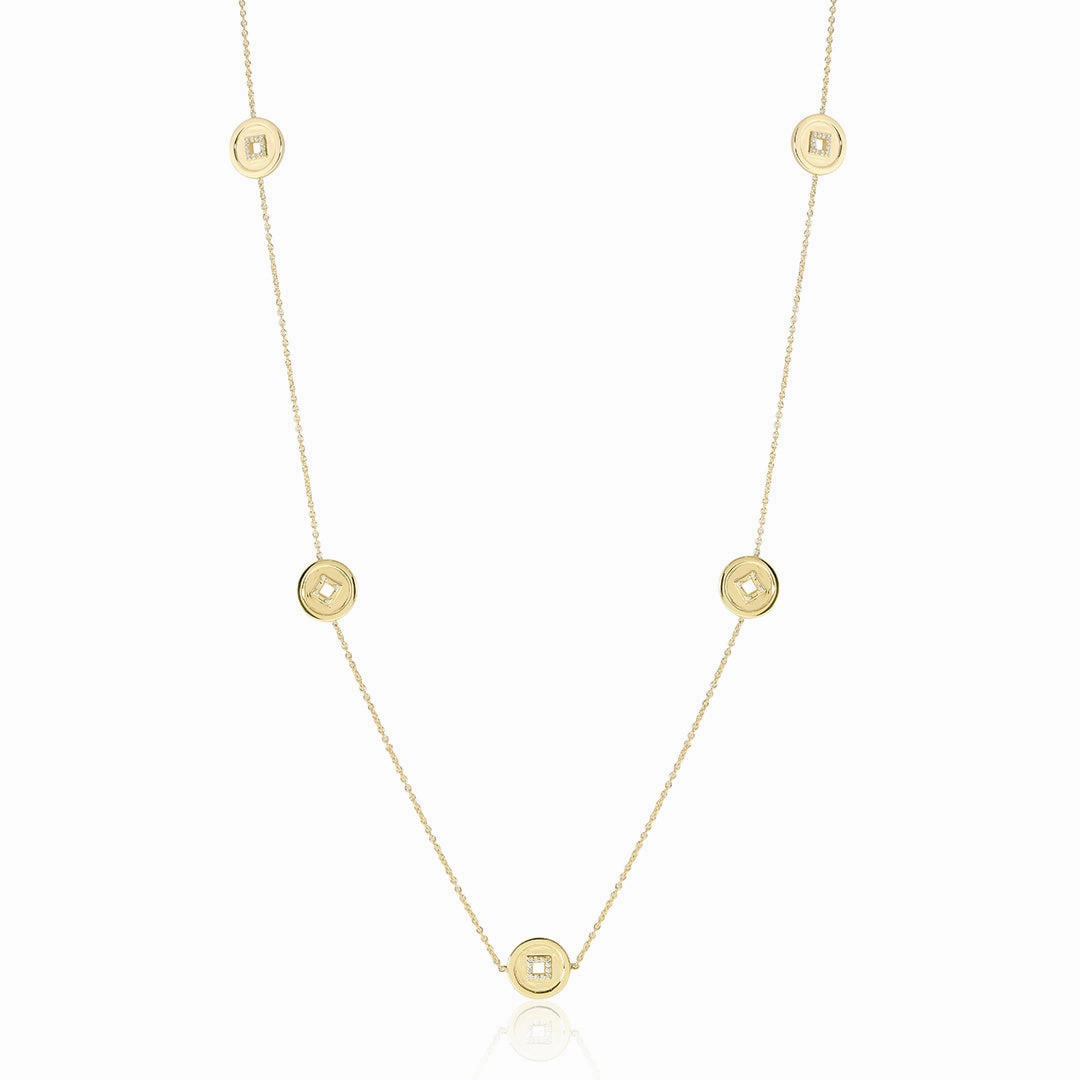 Lucky Coin & Diamond Station Necklace