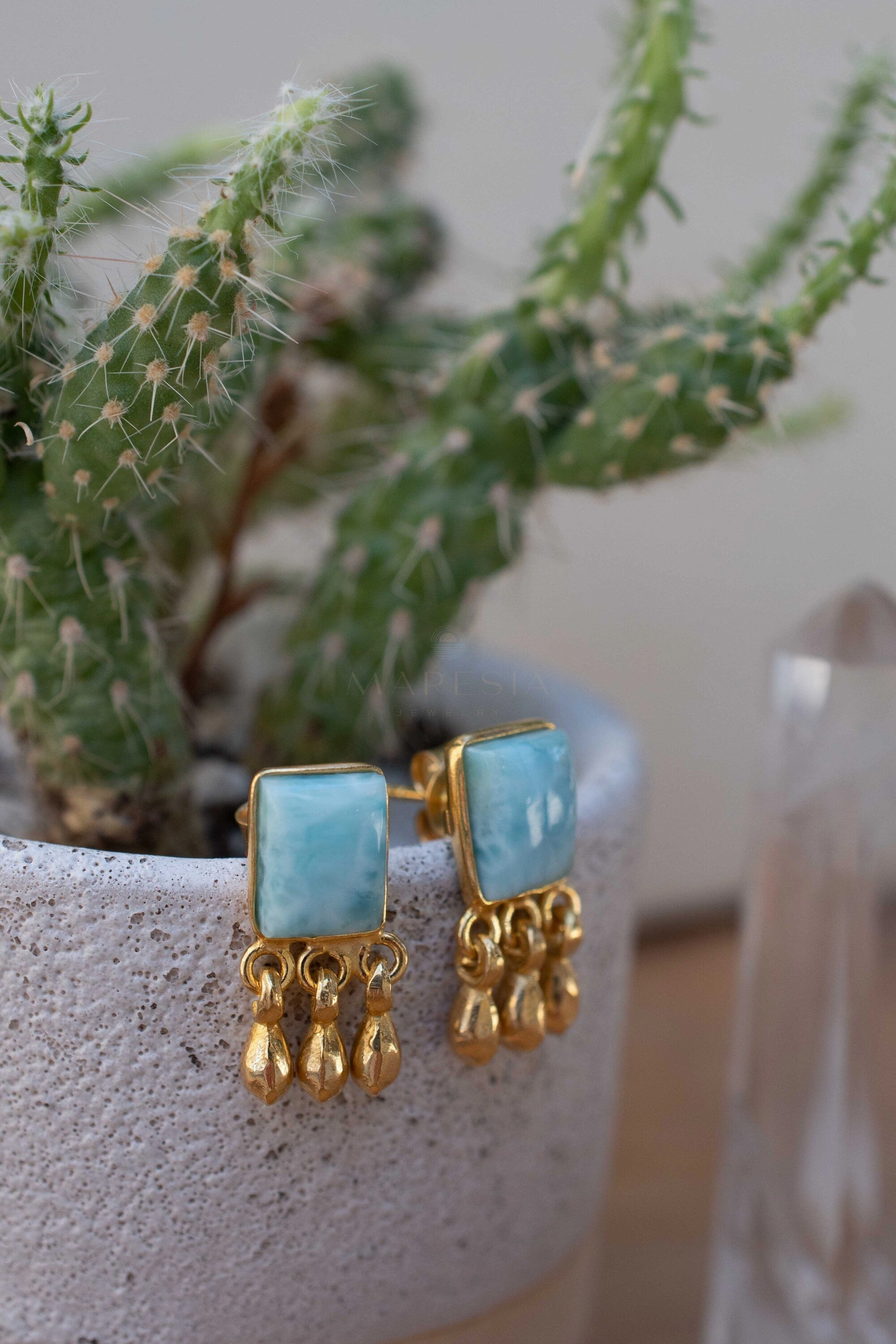 Lucy Delicate Larimar Earrings ~ Sterling Silver 925 or Gold plated over Sterling silver ~ ME227B