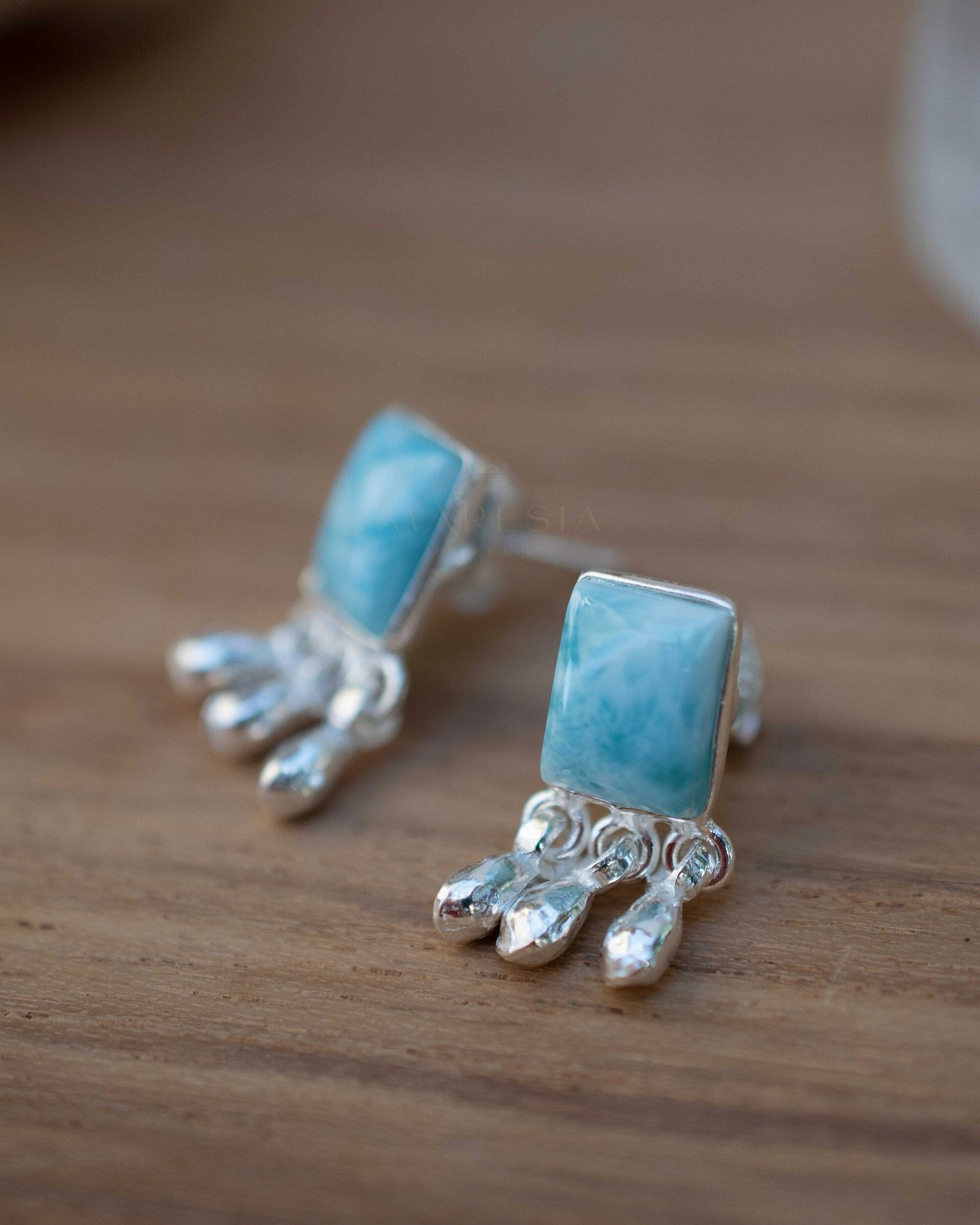 Lucy Delicate Larimar Earrings ~ Sterling Silver 925 or Gold plated over Sterling silver ~ ME227B