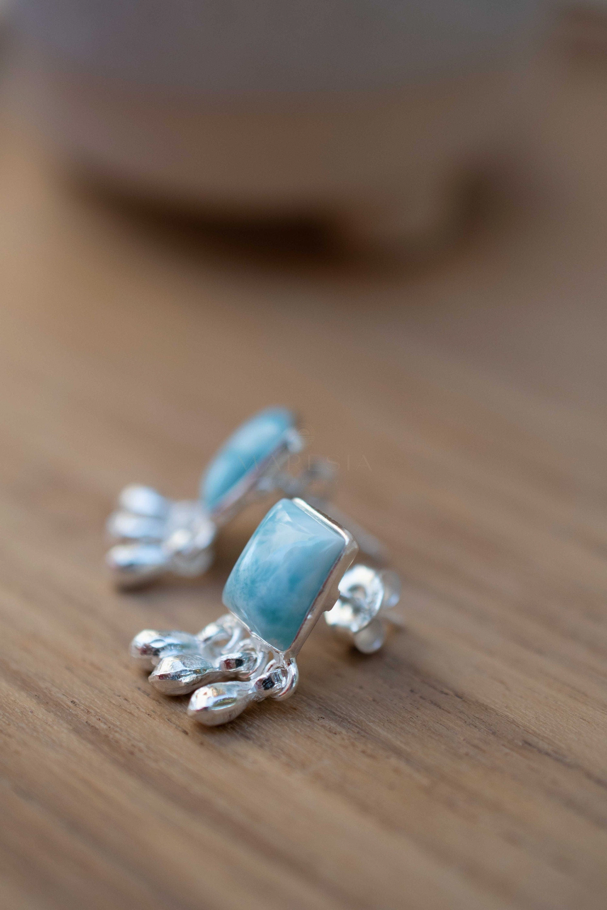 Lucy Larimar Earrings ~ Sterling Silver 925 or Gold plated over Sterling silver ~ ME227
