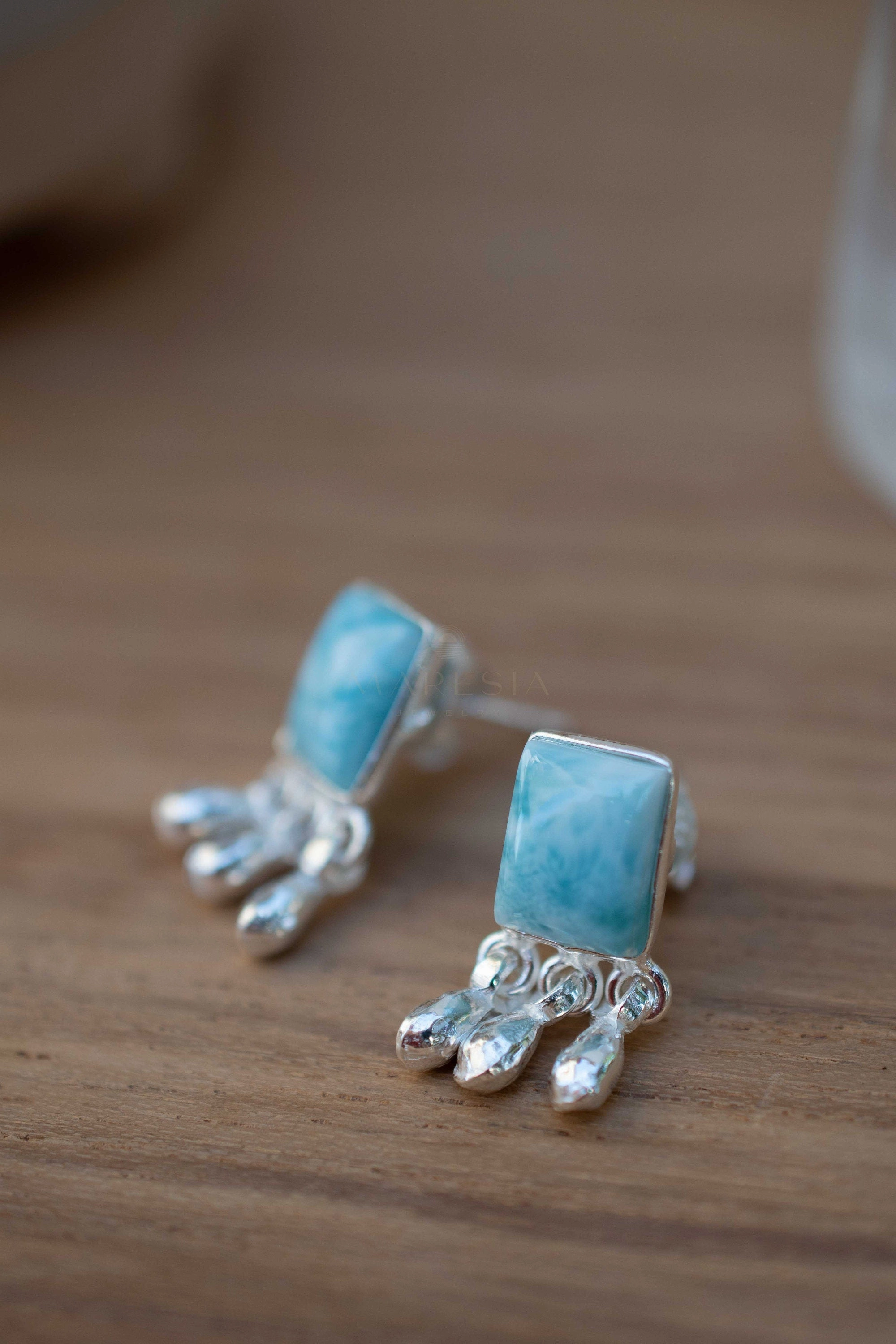 Lucy Larimar Earrings ~ Sterling Silver 925 or Gold plated over Sterling silver ~ ME227