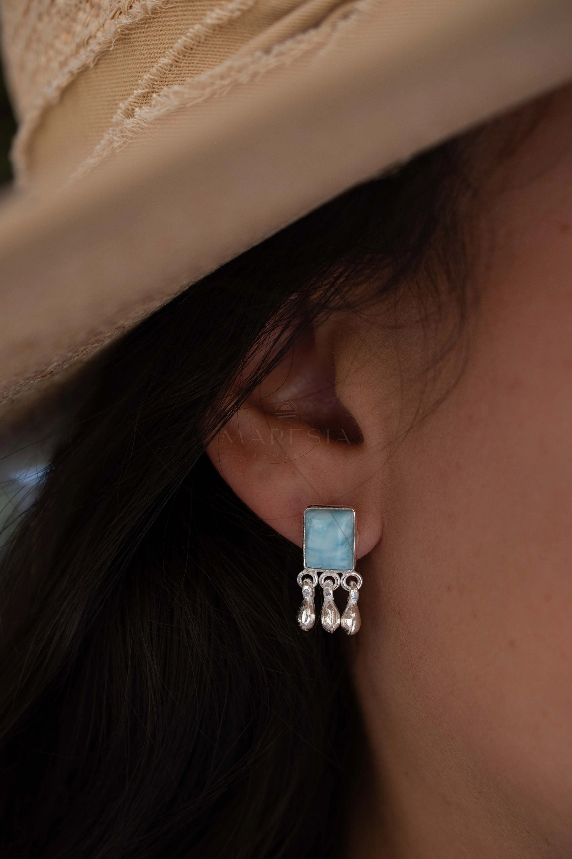 Lucy Larimar Earrings ~ Sterling Silver 925 or Gold plated over Sterling silver ~ ME227