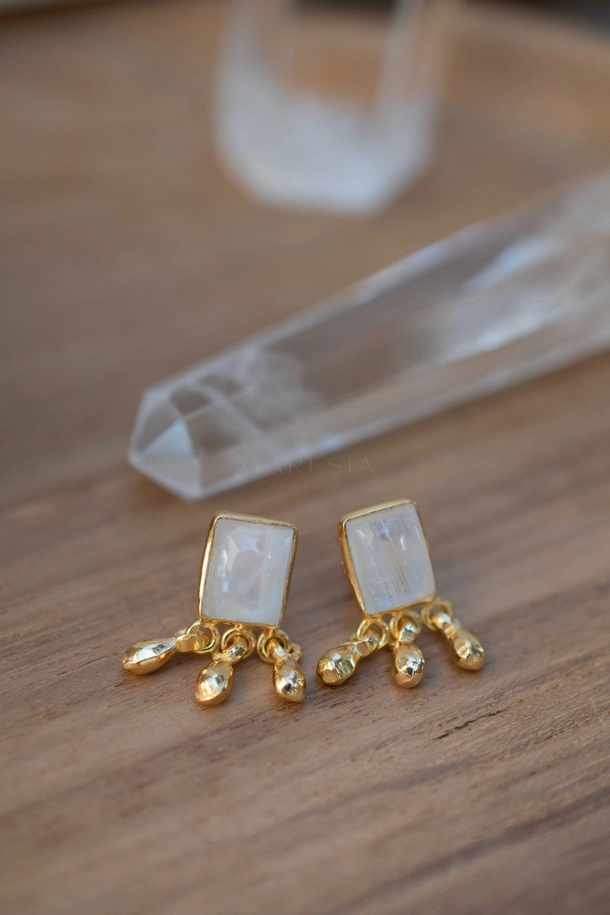 Lucy Moonstone Earrings ~ Sterling Silver 925 or Gold Plated over Sterling Silver ~ ME229