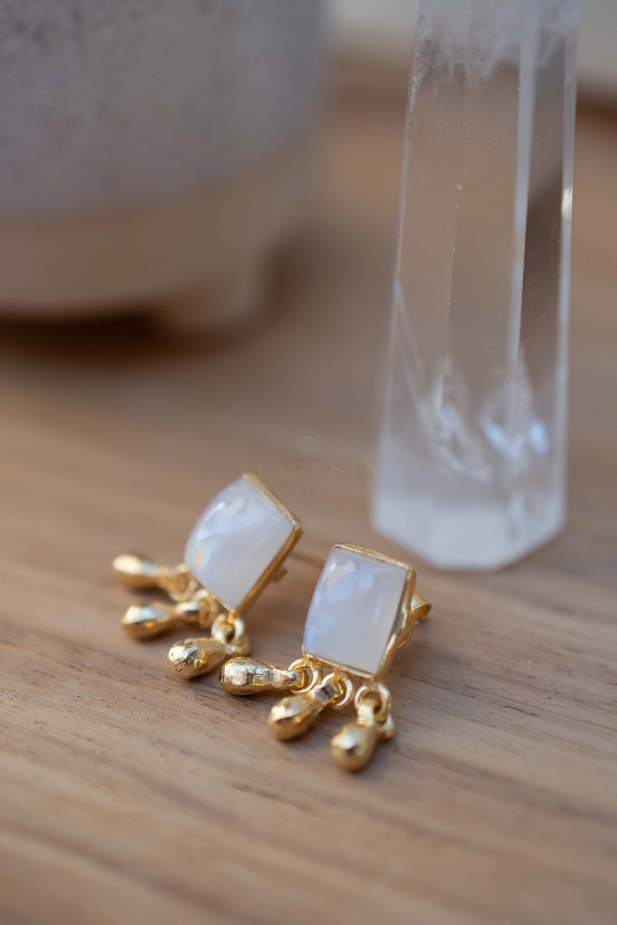 Lucy Moonstone Earrings ~ Sterling Silver 925 or Gold Plated over Sterling Silver ~ ME229