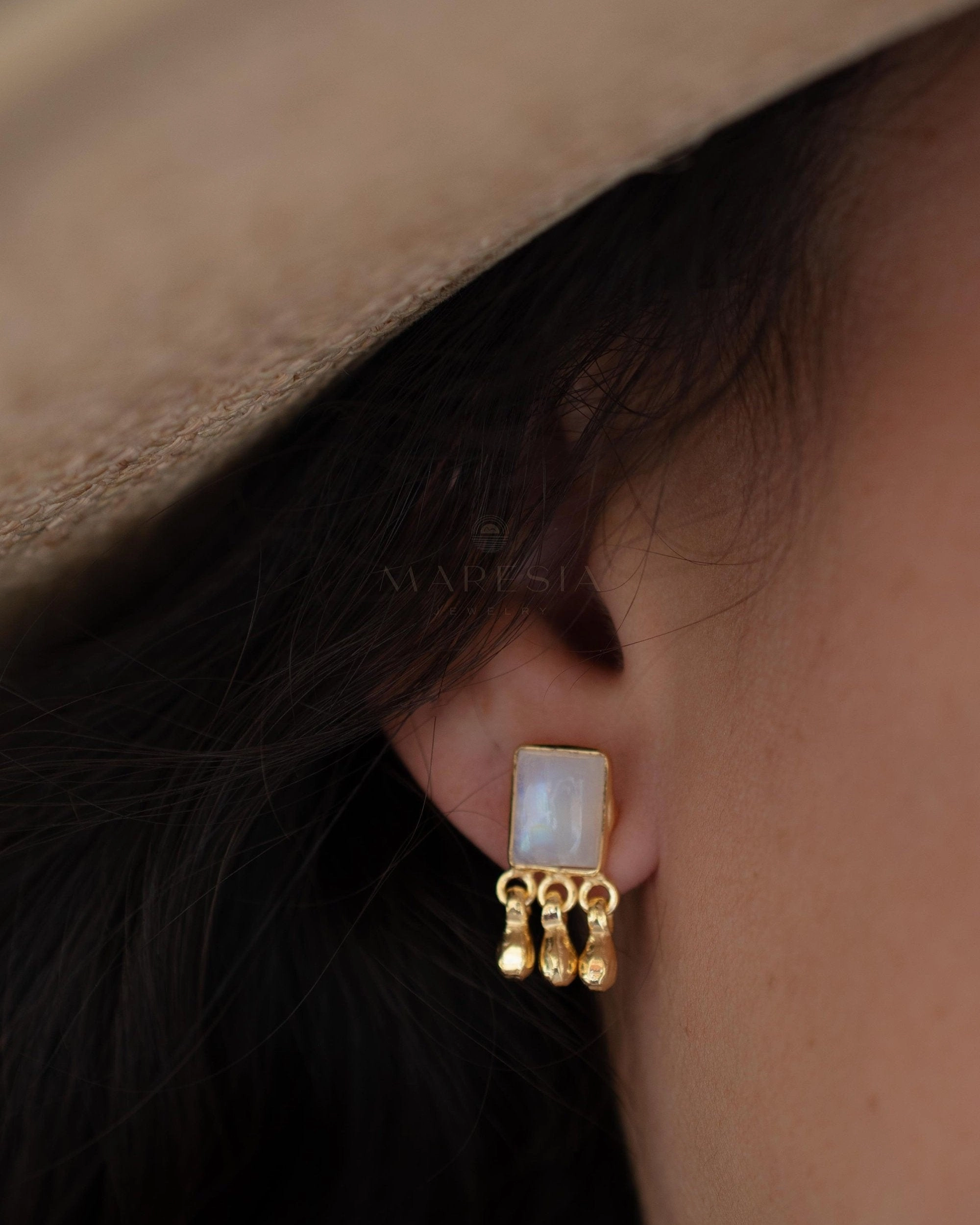 Lucy Moonstone Earrings ~ Sterling Silver 925 or Gold Plated over Sterling Silver ~ ME229