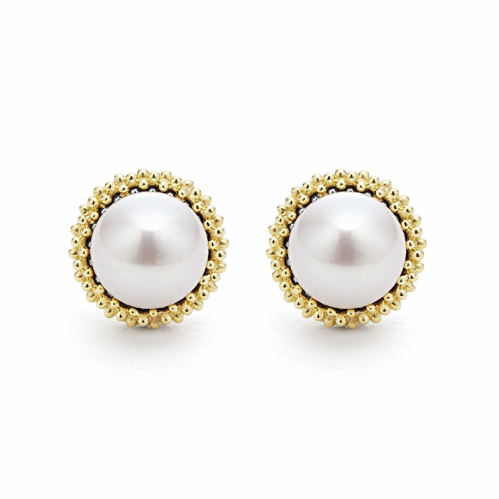 Luna 18K Gold Caviar Pearl Stud Earrings