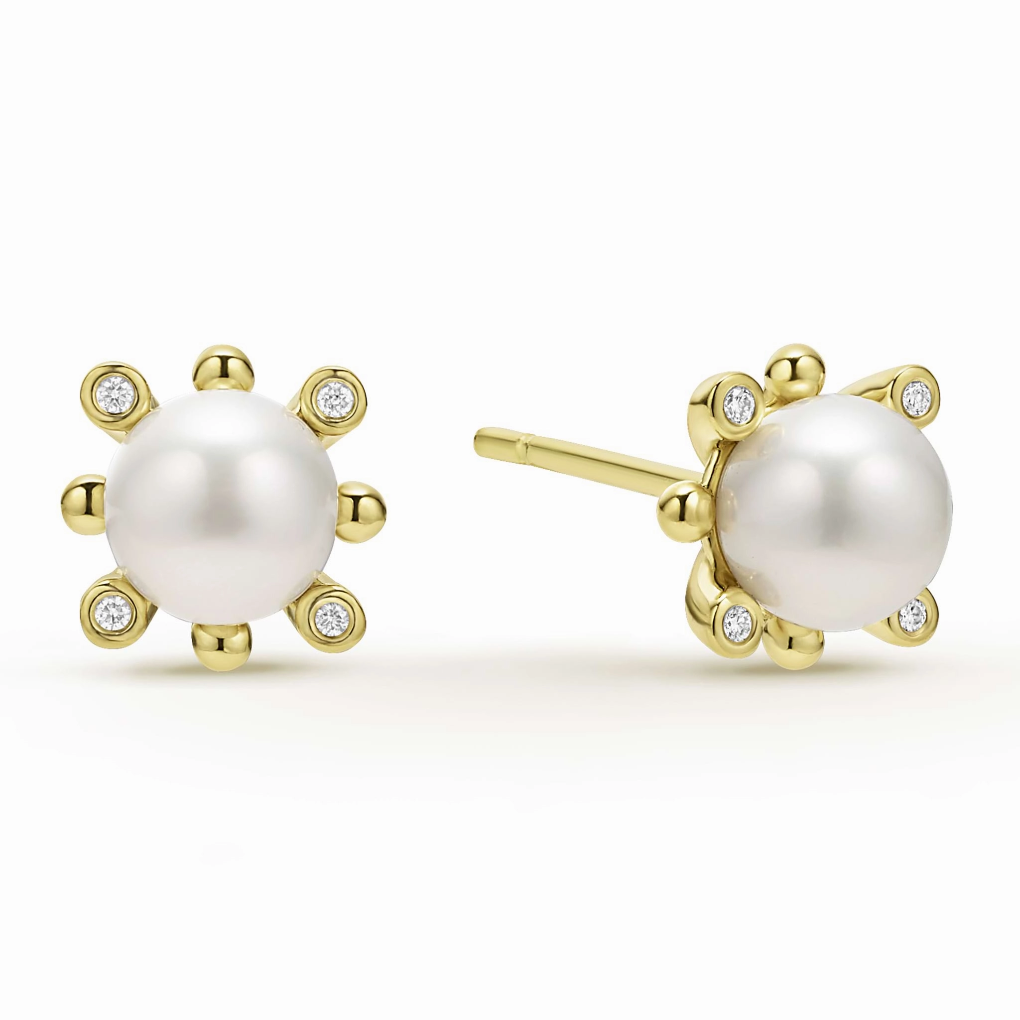Luna 18K Gold Diamond Fleur Pearl Earrings and Necklace Gift Set