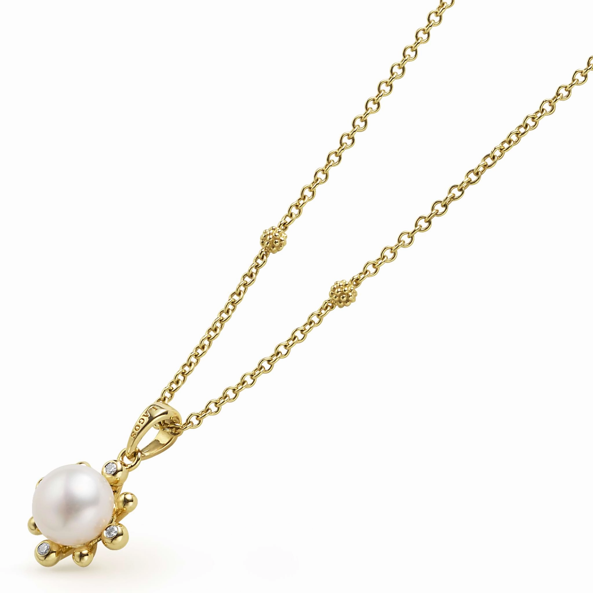 Luna 18K Gold Fleur Pearl Diamond Pendant Necklace