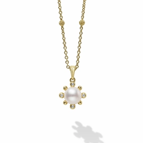 Luna 18K Gold Fleur Pearl Diamond Pendant Necklace