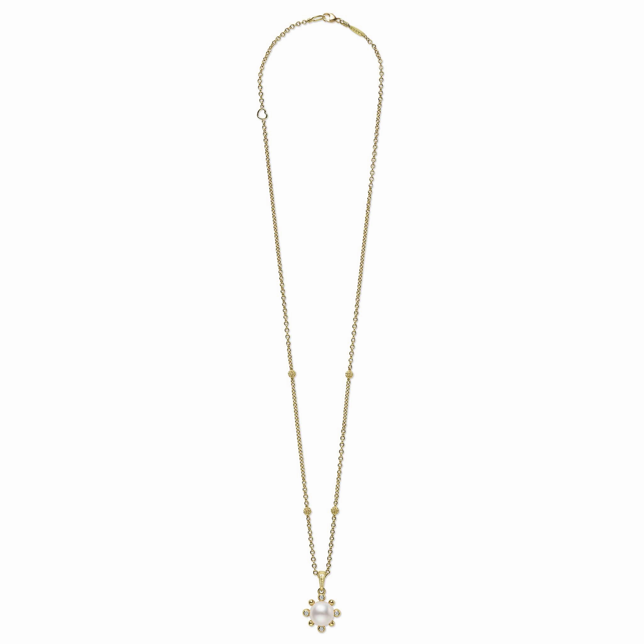 Luna 18K Gold Fleur Pearl Diamond Pendant Necklace