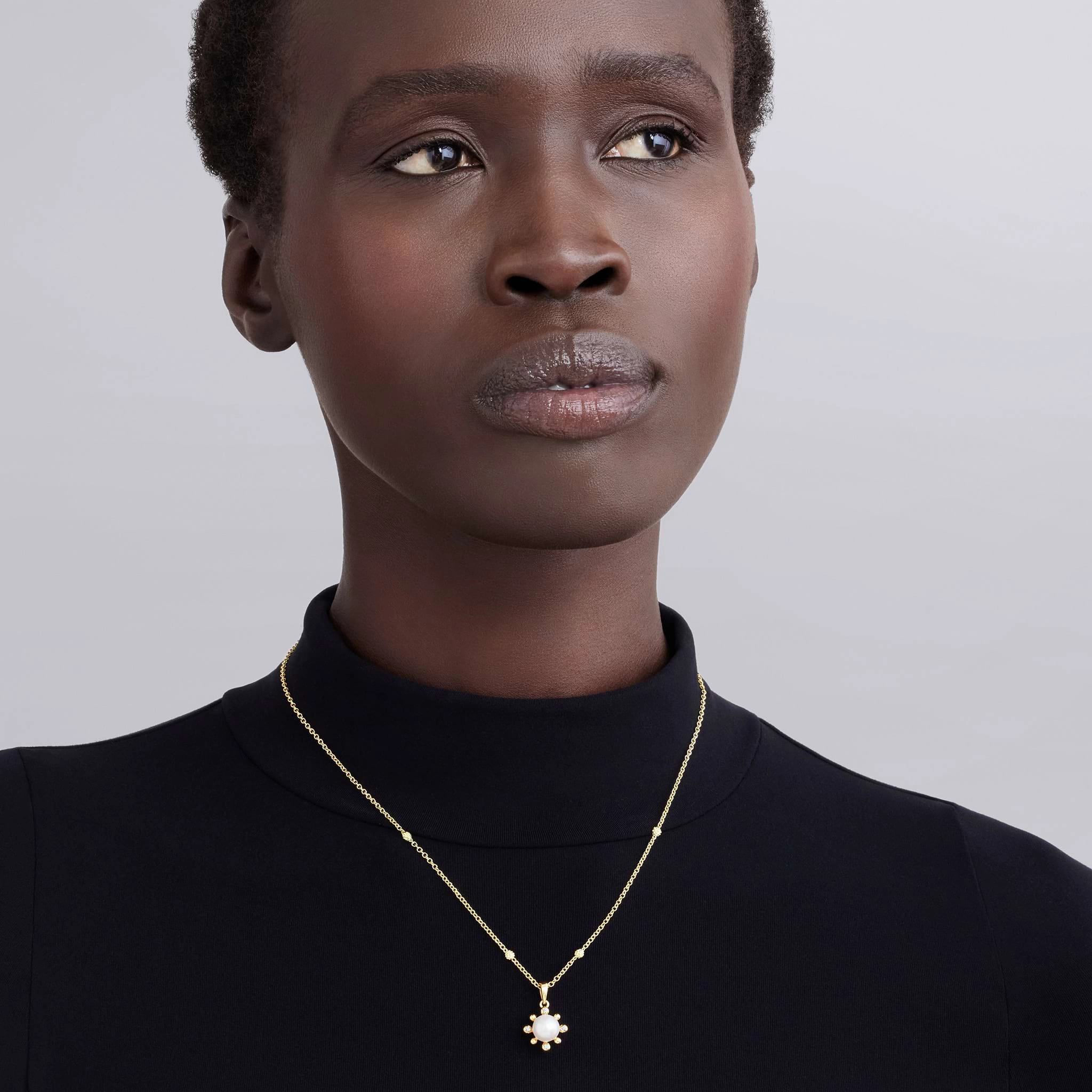 Luna 18K Gold Fleur Pearl Diamond Pendant Necklace