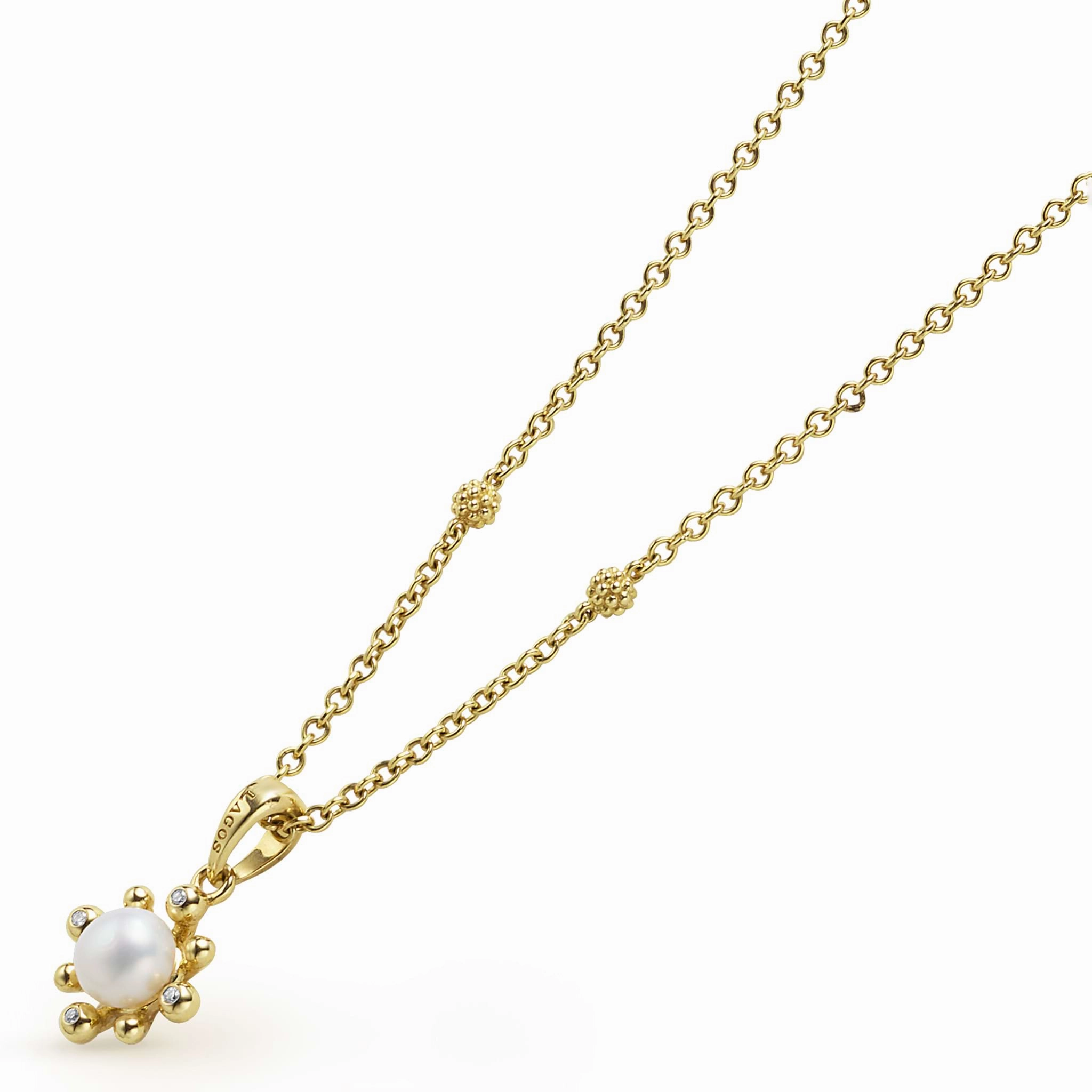 Luna 18K Gold Petite Fleur Pearl Diamond Pendant Necklace