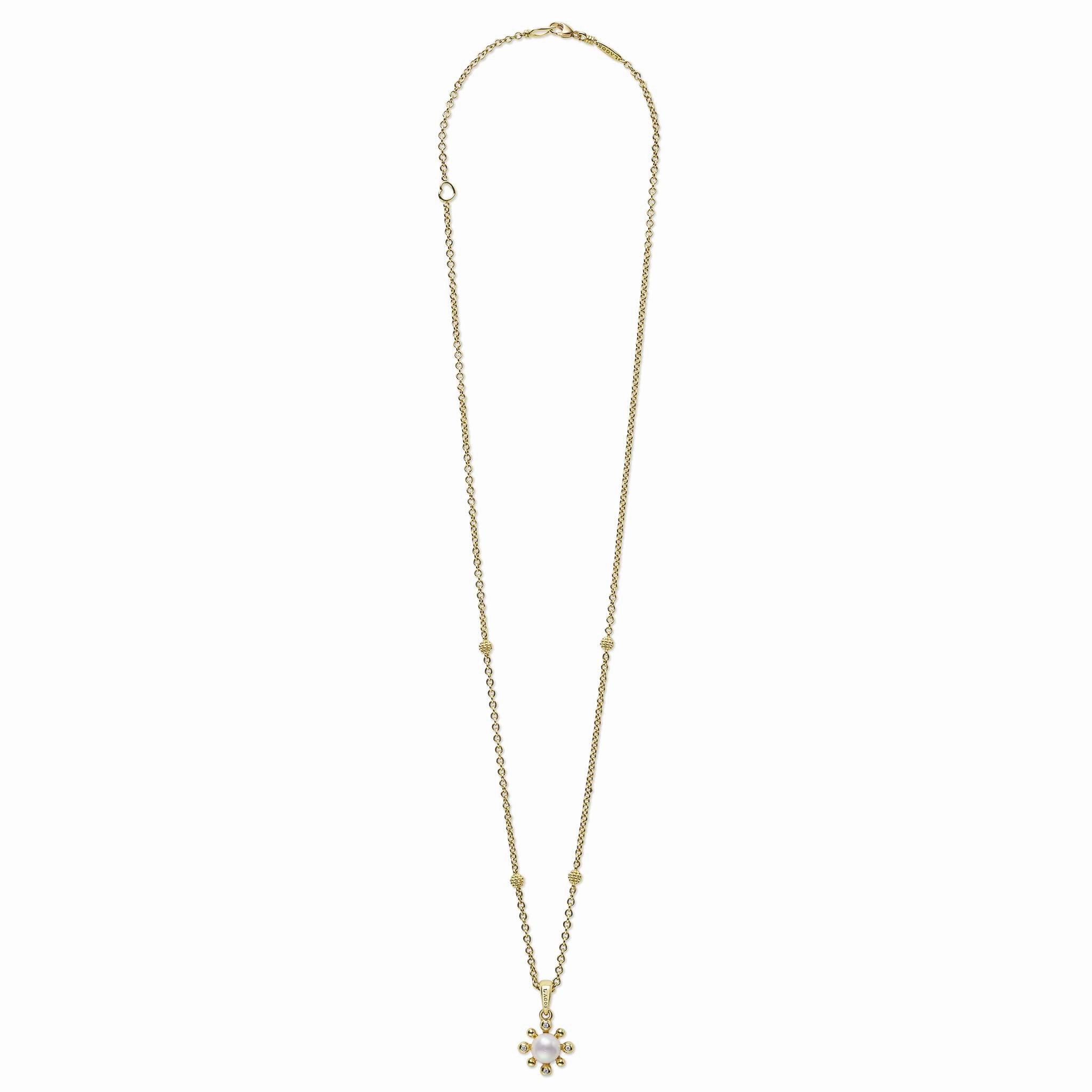 Luna 18K Gold Petite Fleur Pearl Diamond Pendant Necklace