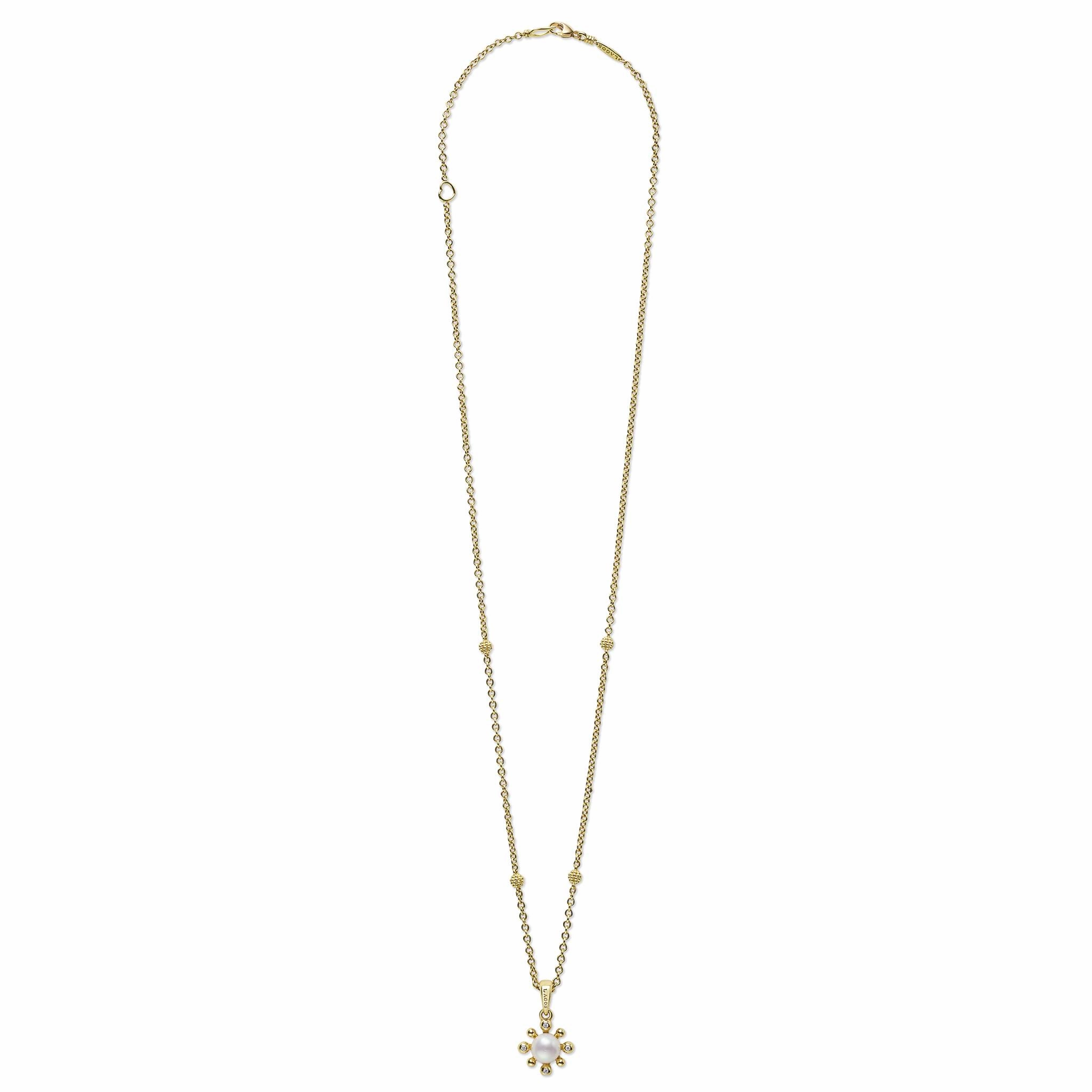 Luna 18K Gold Petite Fleur Pearl Diamond Pendant Necklace