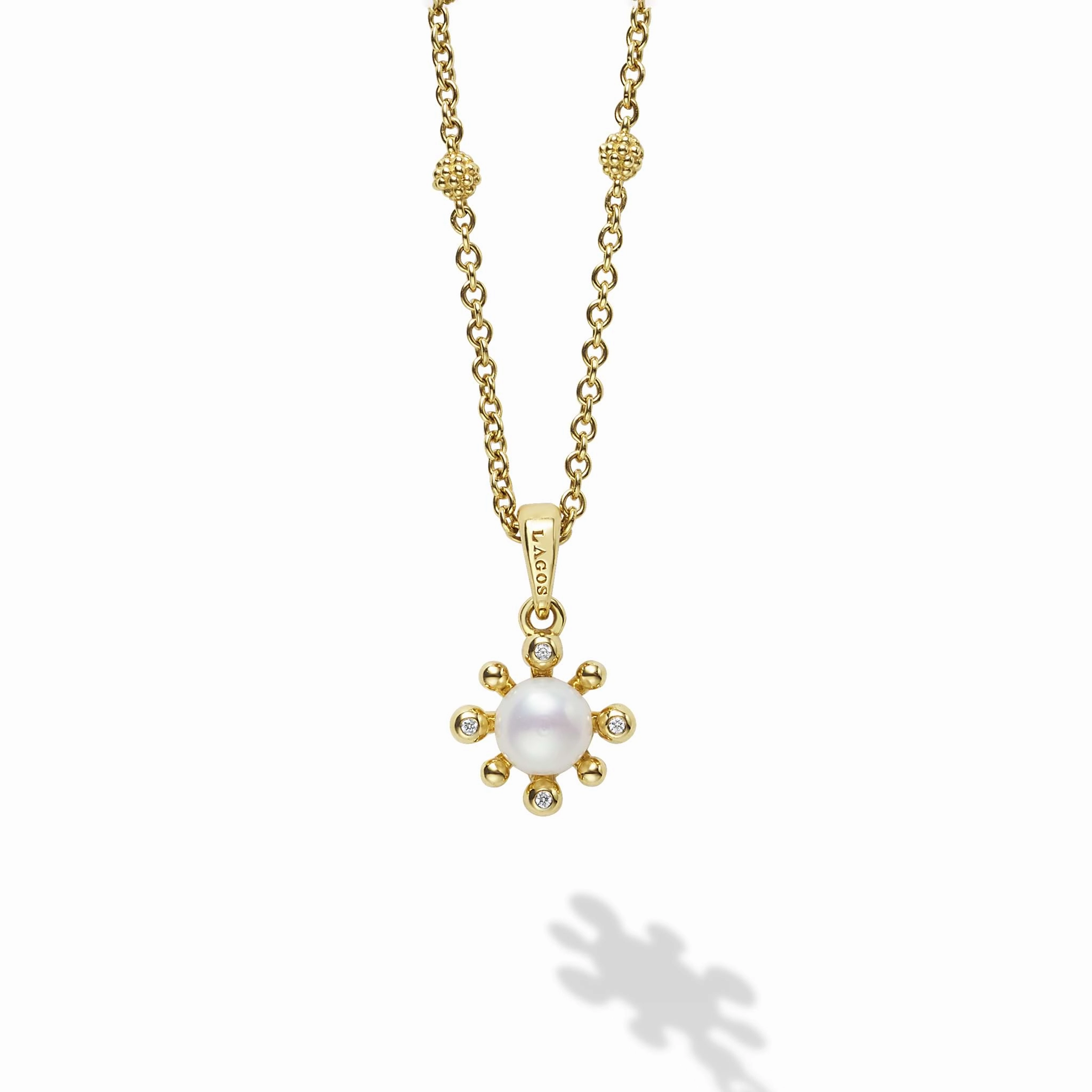 Luna 18K Gold Petite Fleur Pearl Diamond Pendant Necklace