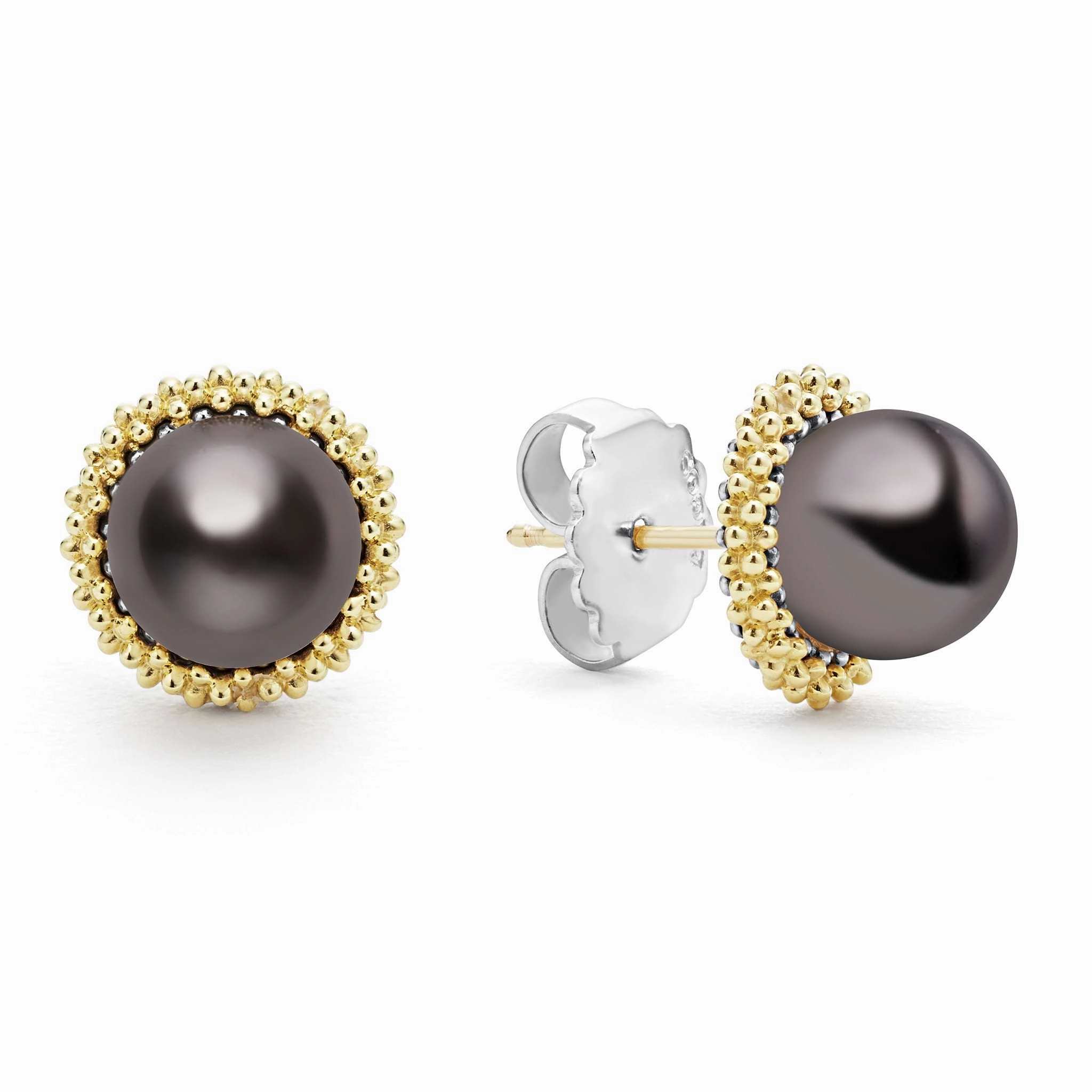 Luna 18K Gold Tahitian Black Pearl Stud Earrings