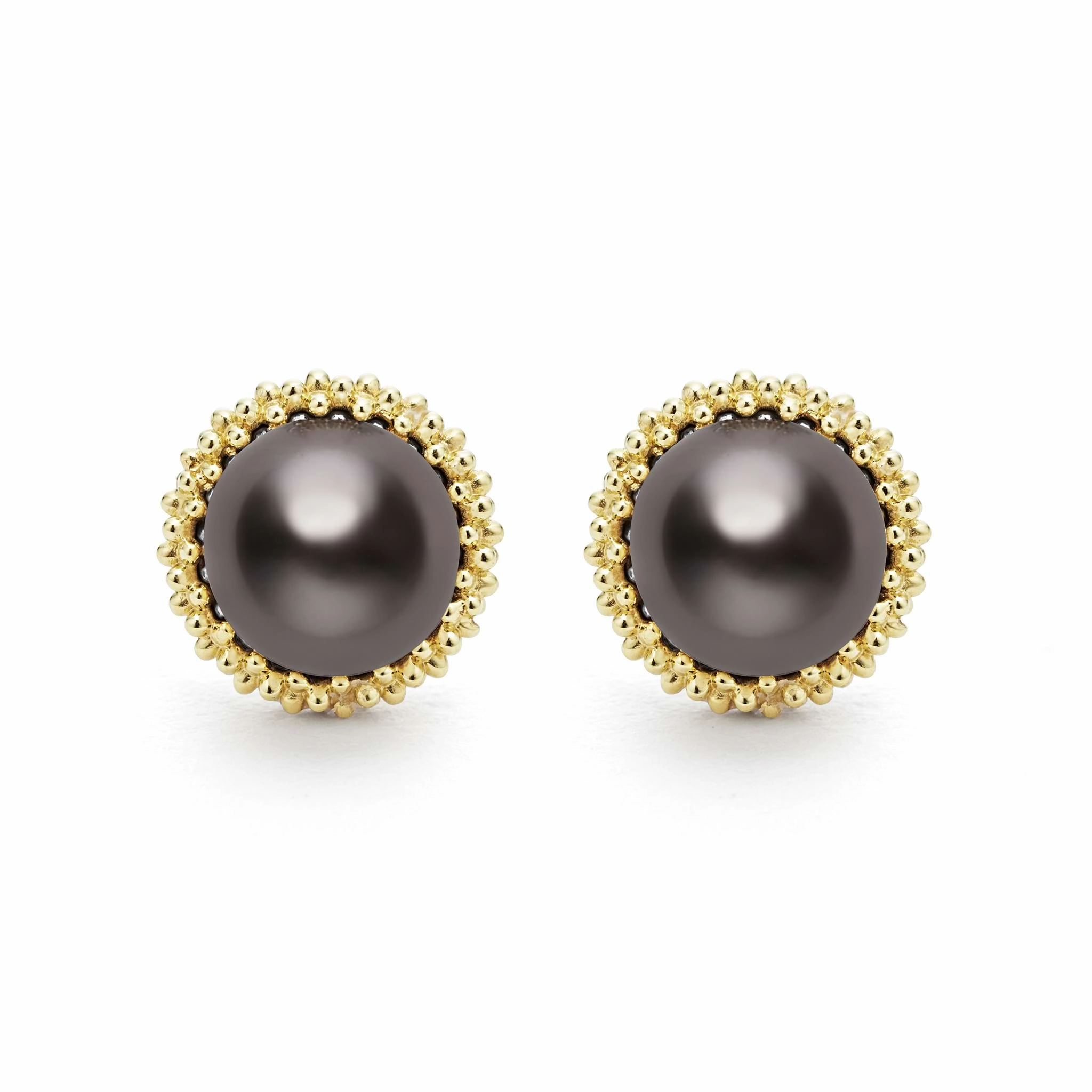 Luna 18K Gold Tahitian Black Pearl Stud Earrings