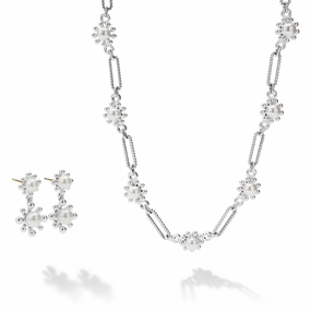 Luna Fleur Pearl Drop Earrings and Link Necklace Gift Set