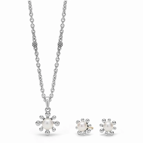 Luna Fleur Pearl Earrings and Pendant Necklace Gift Set