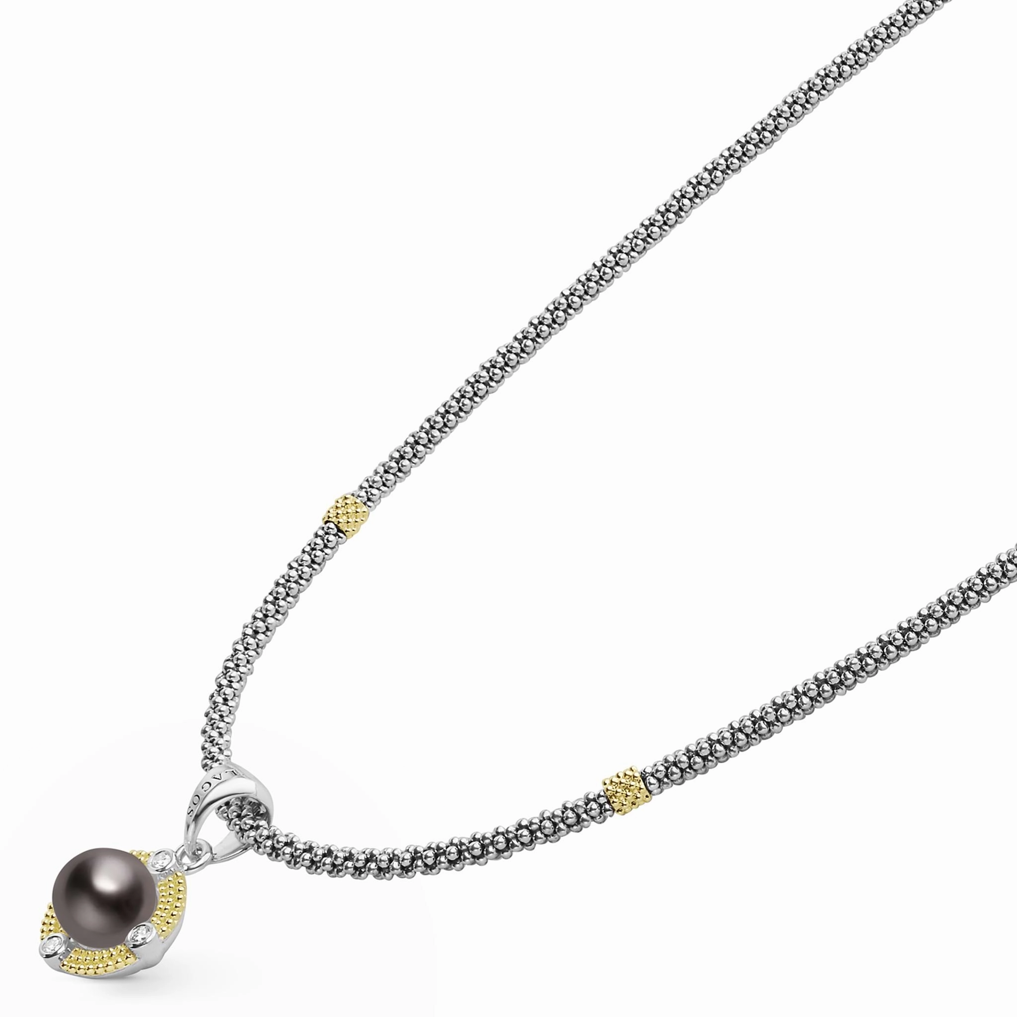 Luna Tahitian Black Pearl Diamond Caviar Necklace