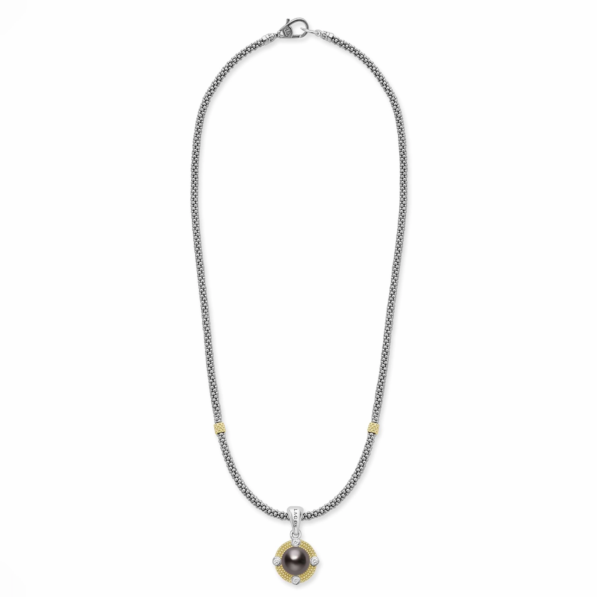 Luna Tahitian Black Pearl Diamond Caviar Necklace