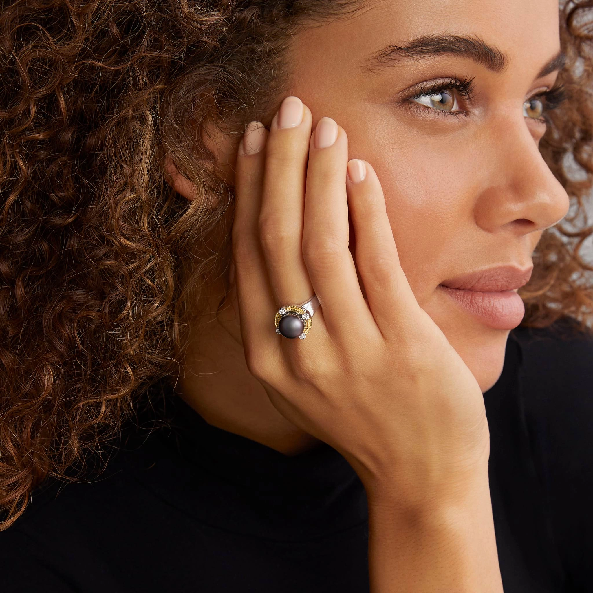 Luna Tahitian Black Pearl Diamond Ring