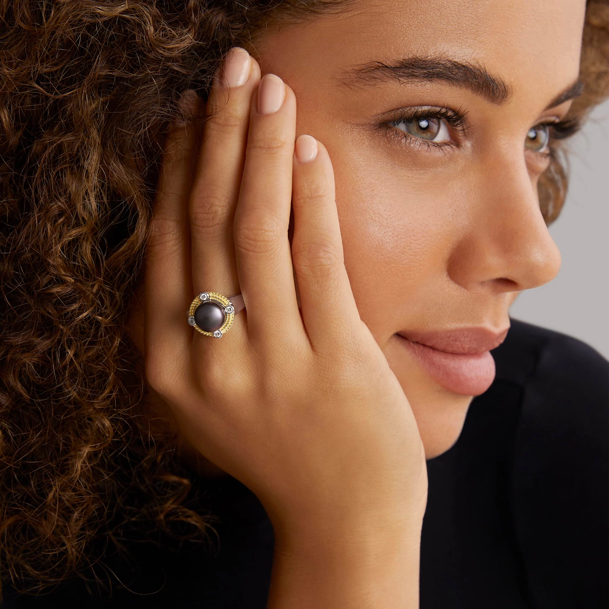 Luna Tahitian Black Pearl Diamond Ring