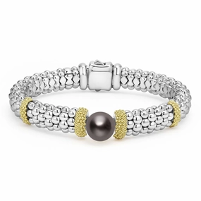 Luna Two-Tone Tahitian Black Pearl Caviar Bracelet | 9mm