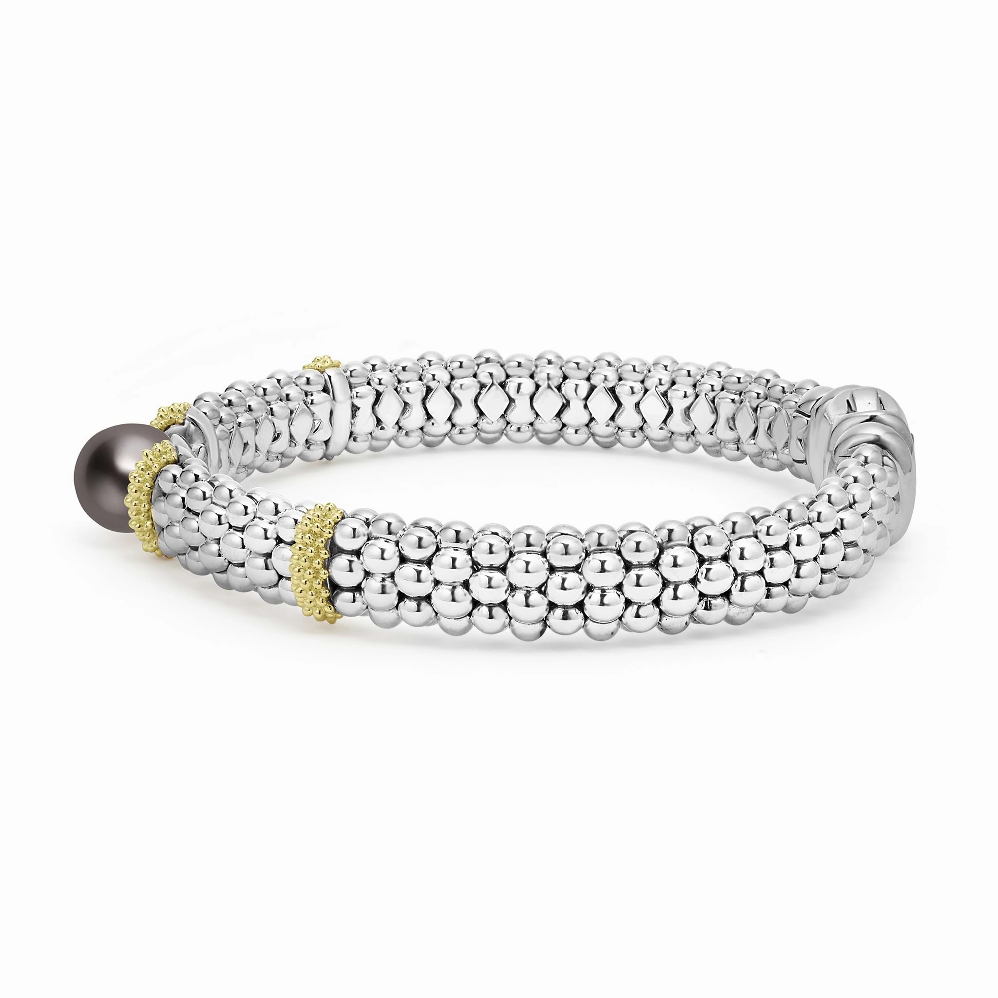 Luna Two-Tone Tahitian Black Pearl Caviar Bracelet | 9mm