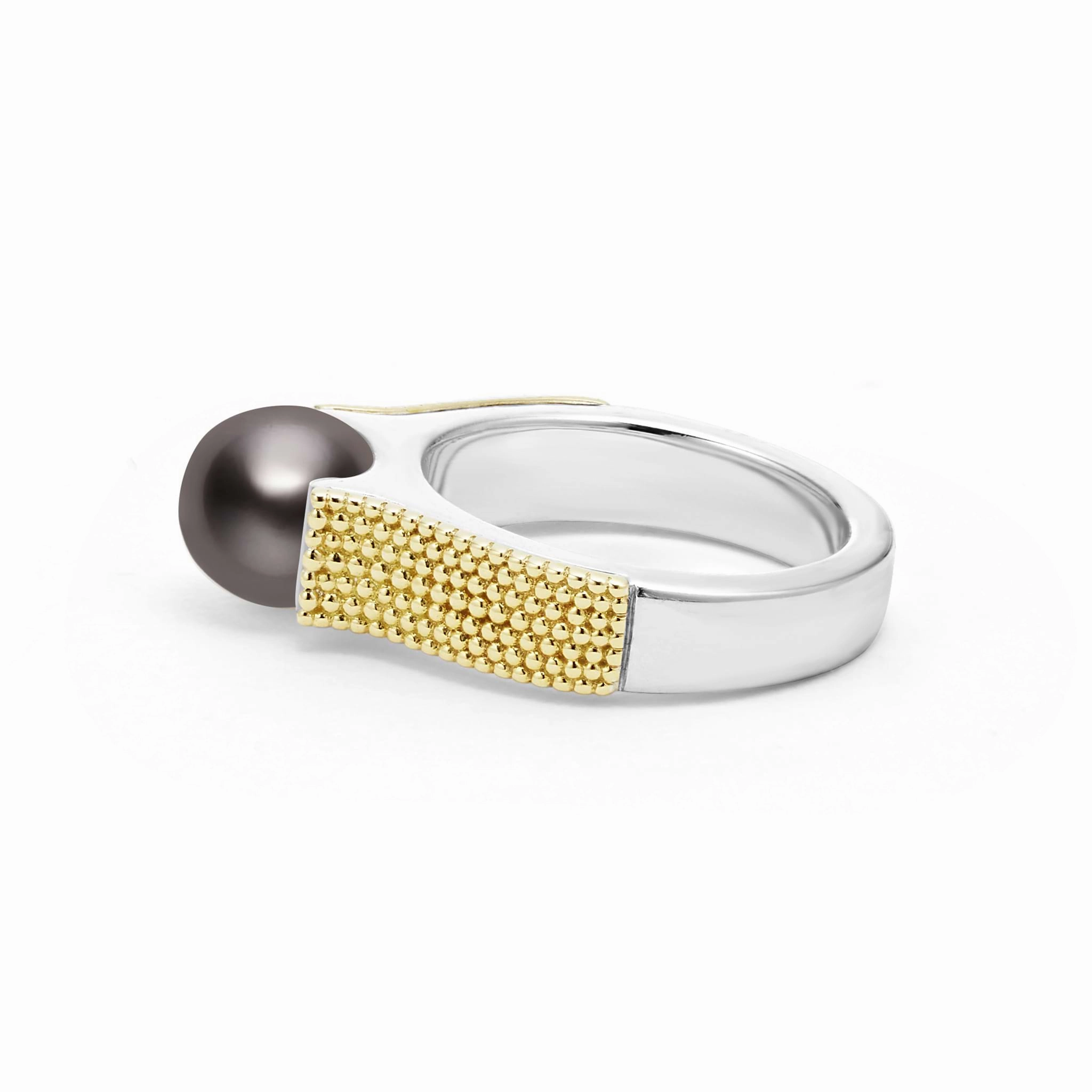 Luna Two-Tone Tahitian Black Pearl Ring
