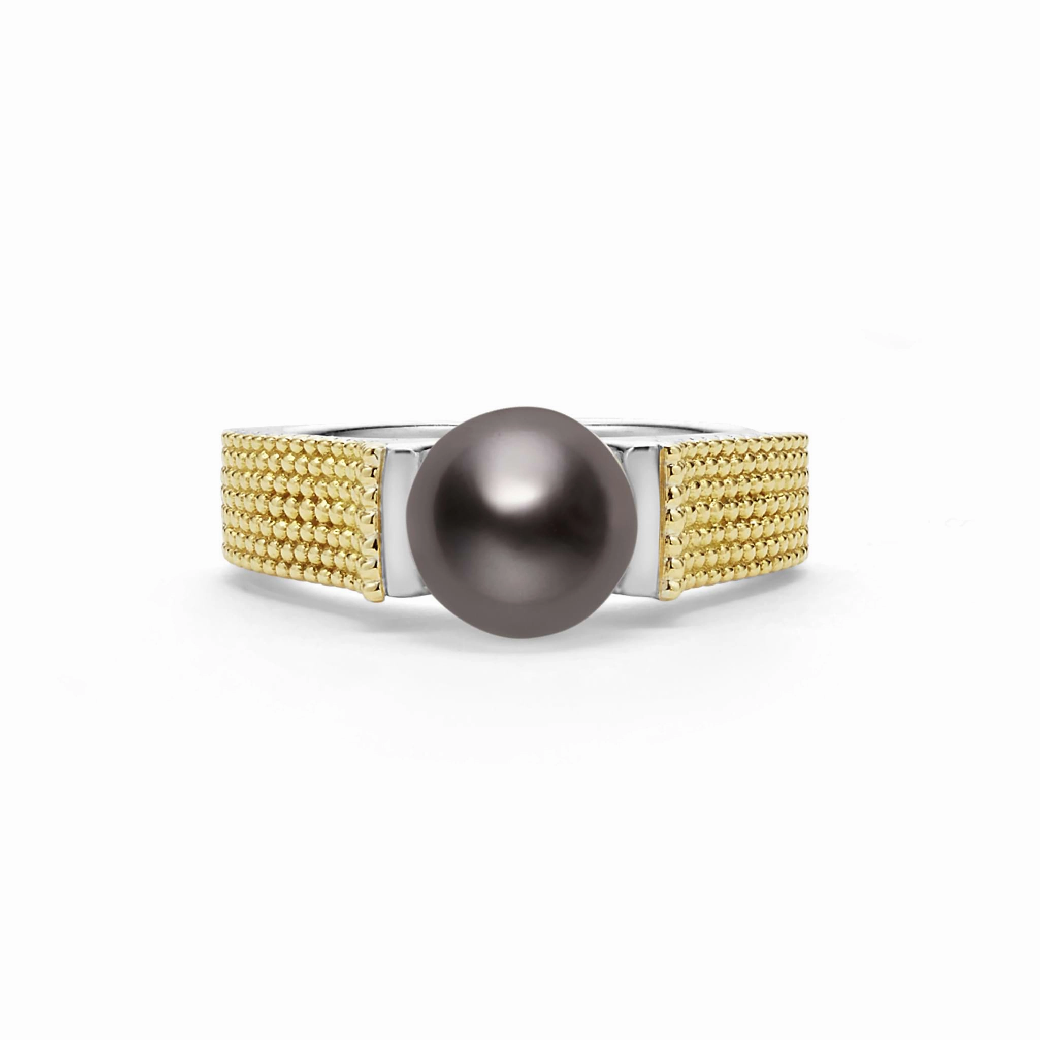 Luna Two-Tone Tahitian Black Pearl Ring