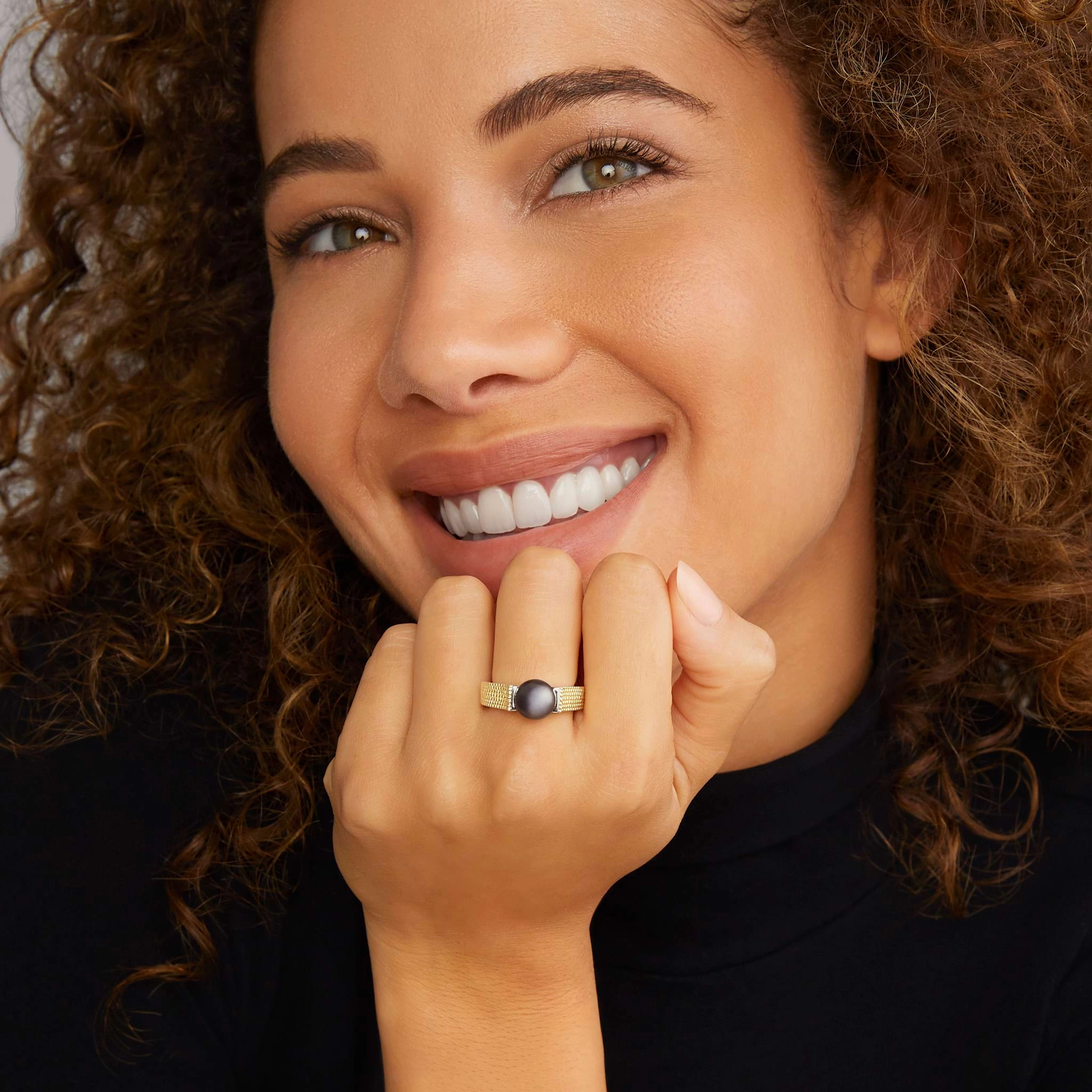 Luna Two-Tone Tahitian Black Pearl Ring