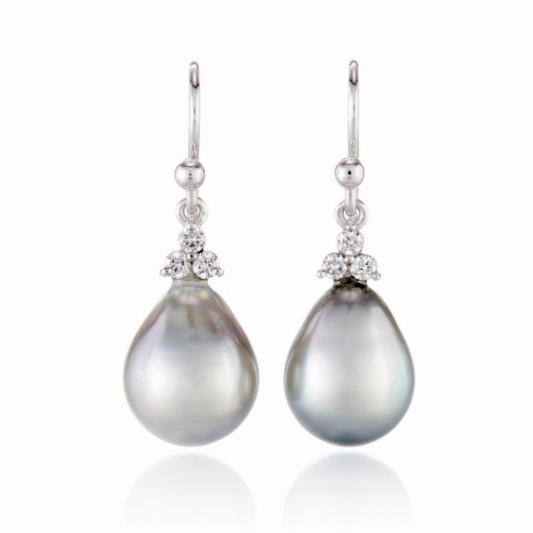 Madison Drop Earrings in Baroque Silver Tahitian Pearls & Diamonds