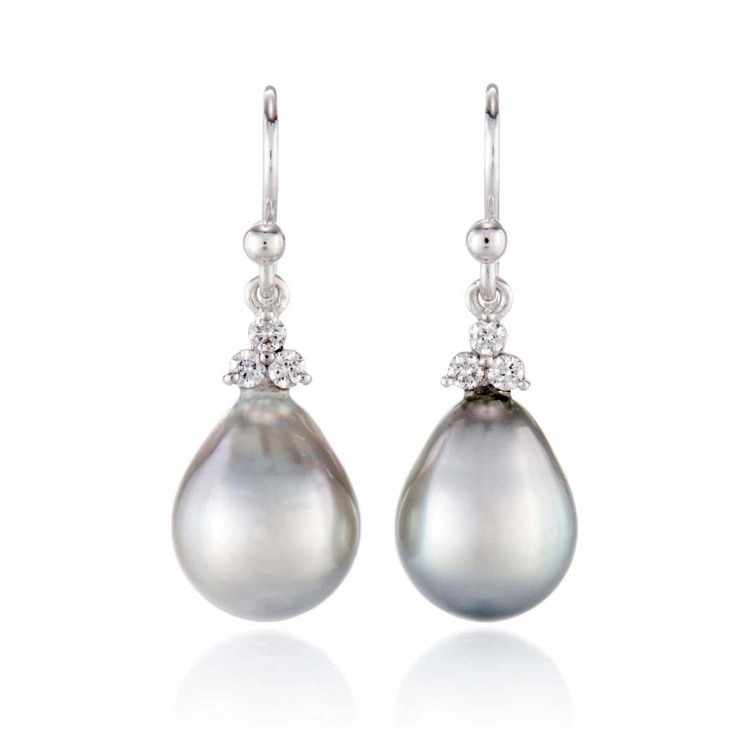 Madison Drop Earrings in Baroque Silver Tahitian Pearls & Diamonds