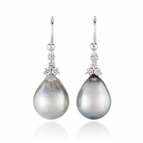 Madison Drop Earrings in Baroque Silver Tahitian Pearls & Diamonds