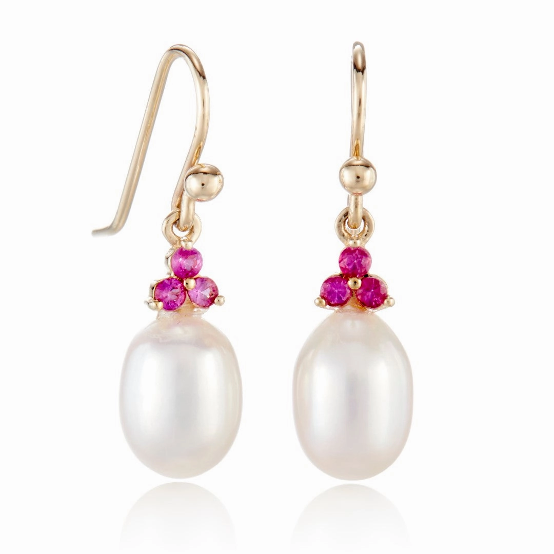 Madison Drop Earrings in Pearls & Pink Sapphires