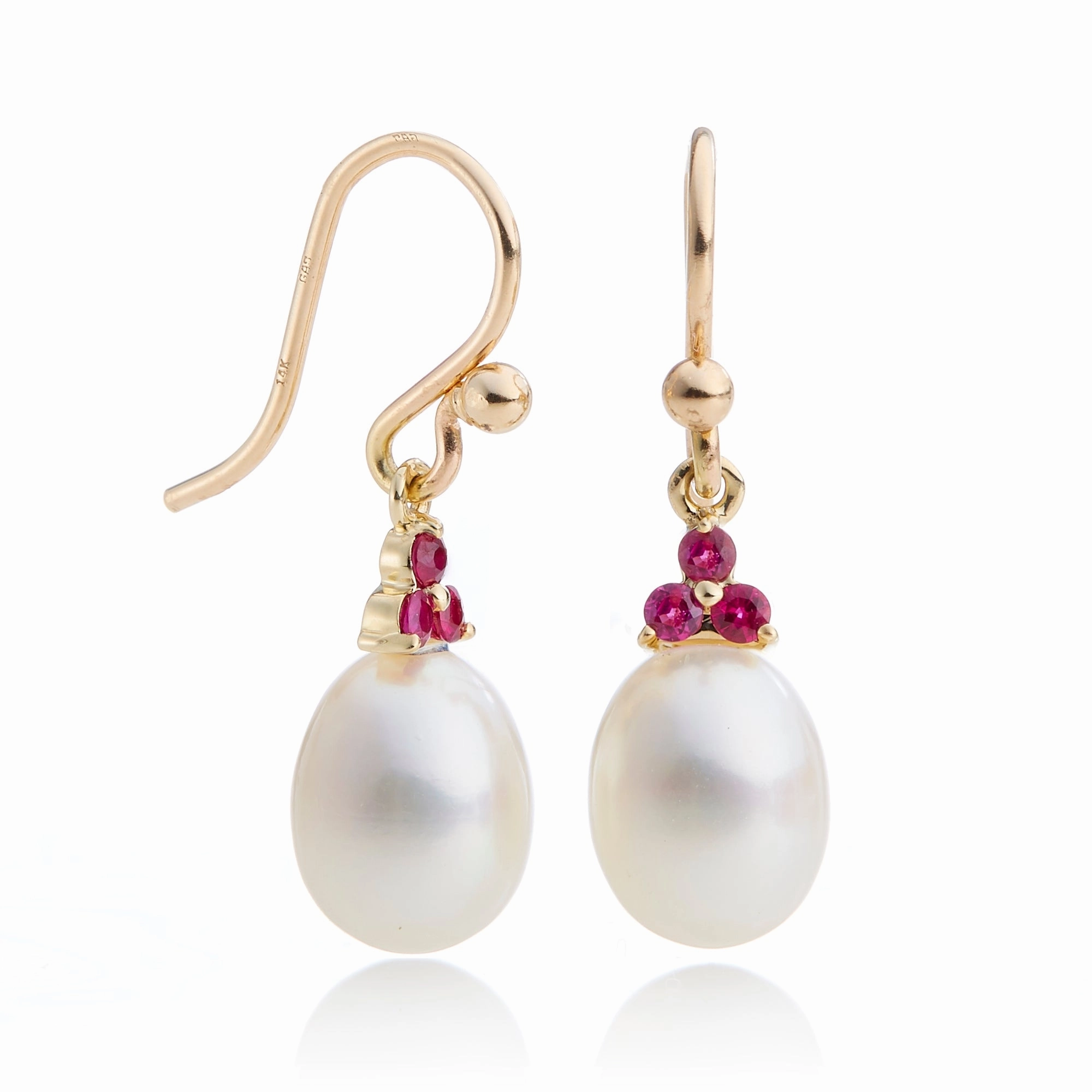 Madison Drop Earrings in Pearls & Rubies